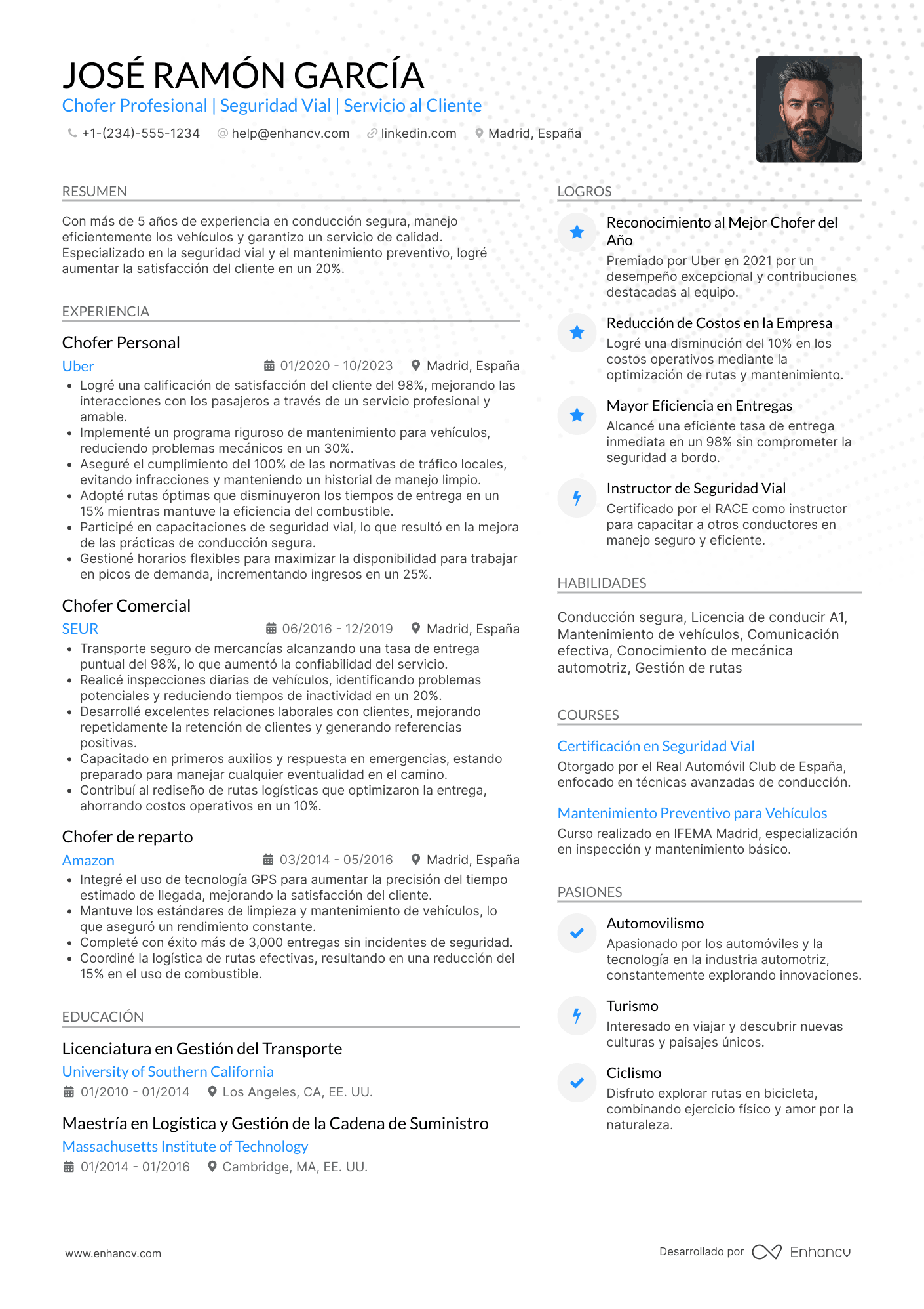 Ejemplo de CV de chofer A1 Resume Example