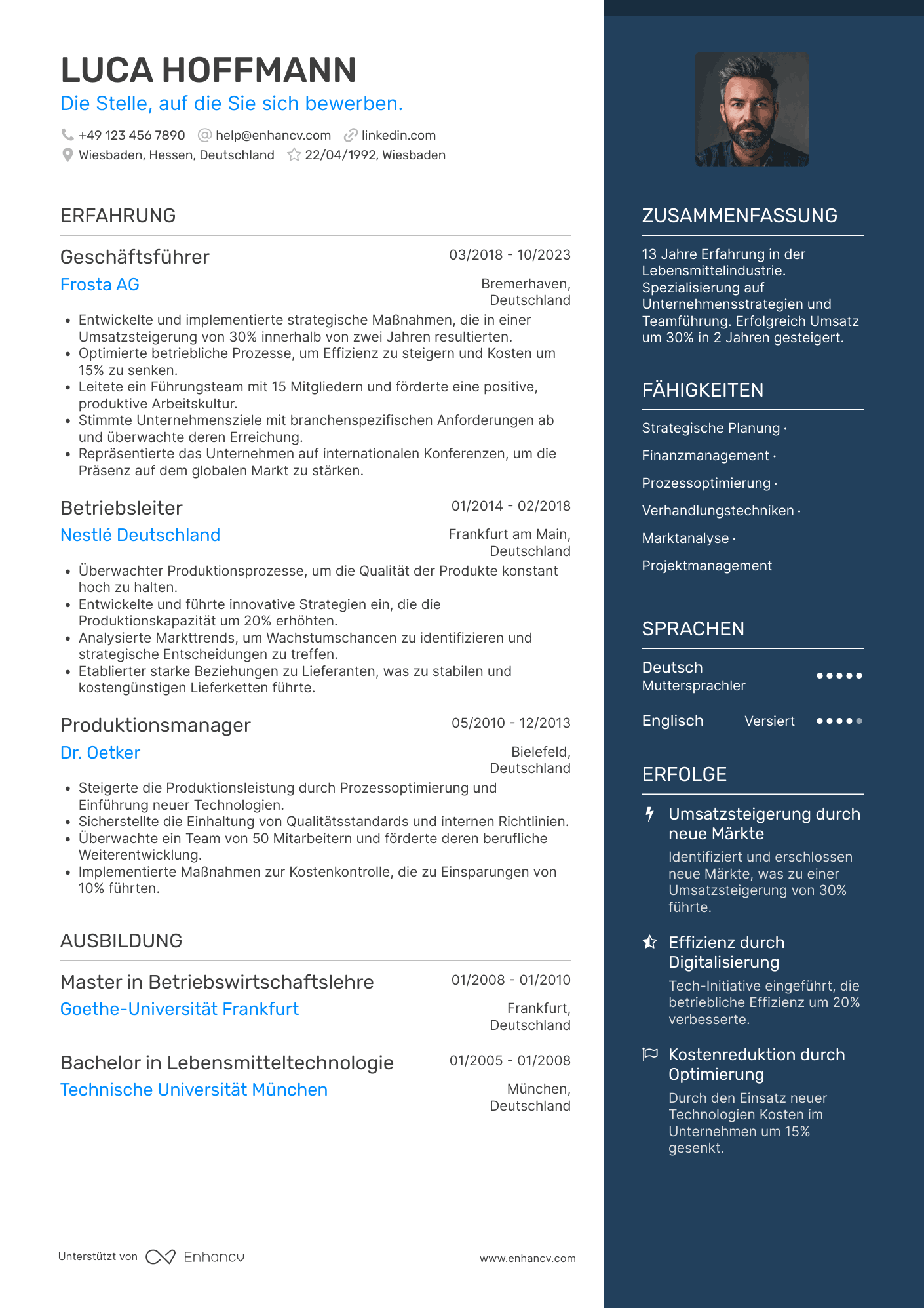 Lebenslauf in Geschäftsführer in der Lebensmittelindustrie Resume Example