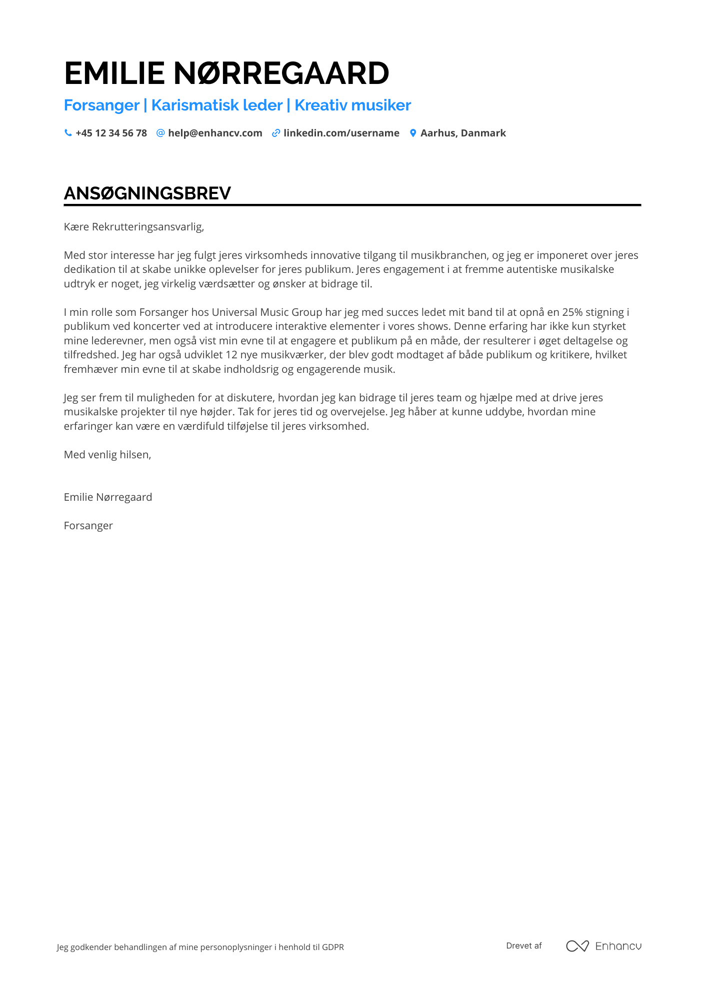 Ansøgningsbrev til Forsanger Resume Example