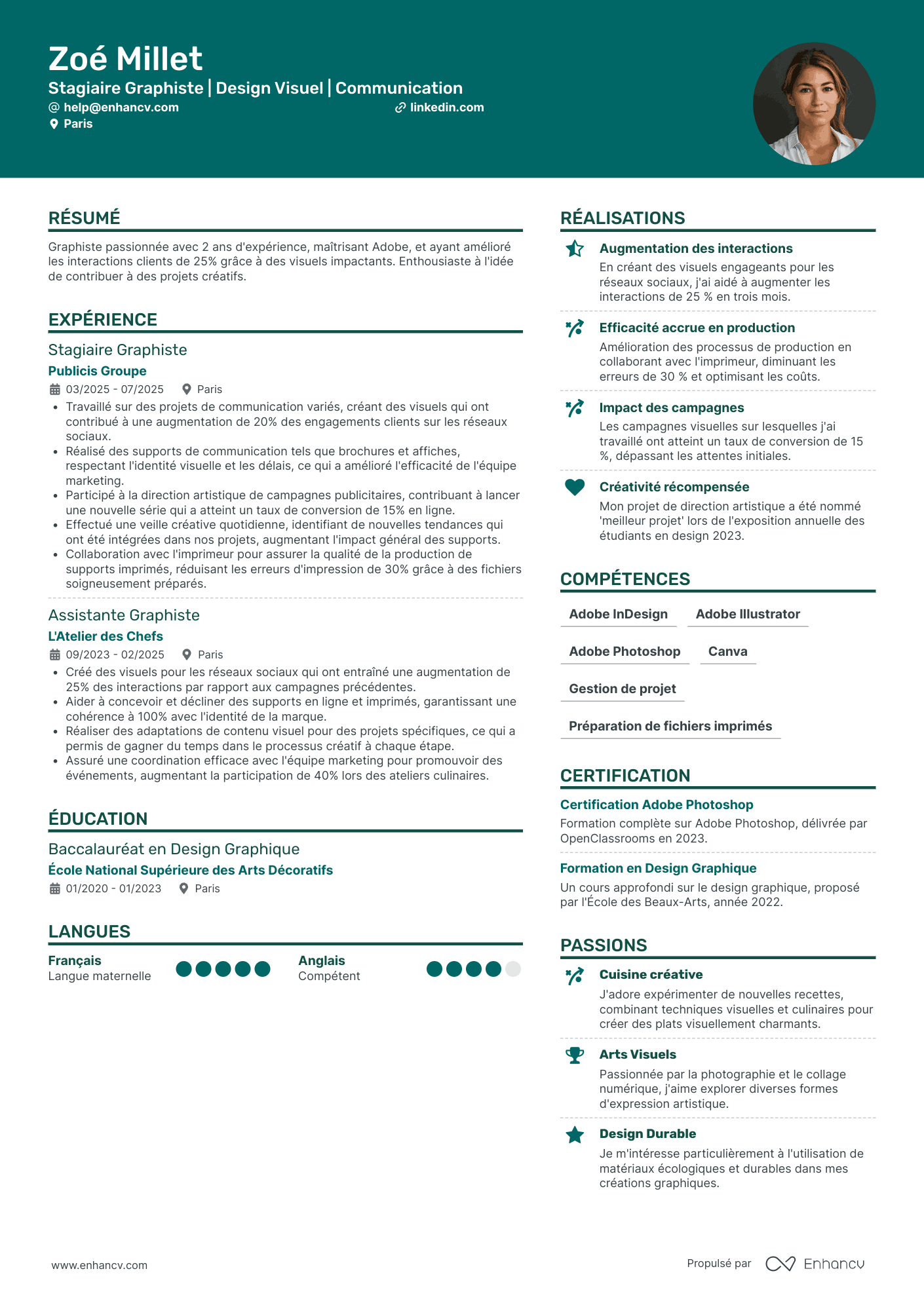 Graphiste Junior Resume Example