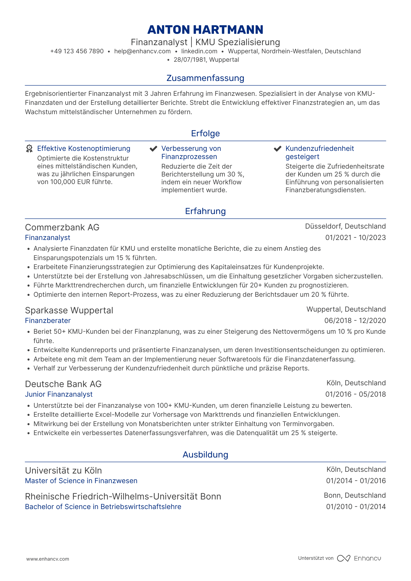 Lebenslauf als Einstiegsposition im Finanzwesen Resume Example