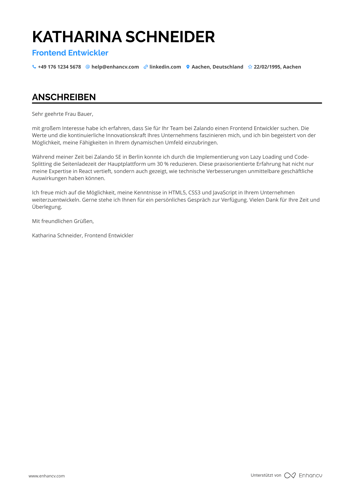 Frontend Entwickler im E Commerce Resume Example