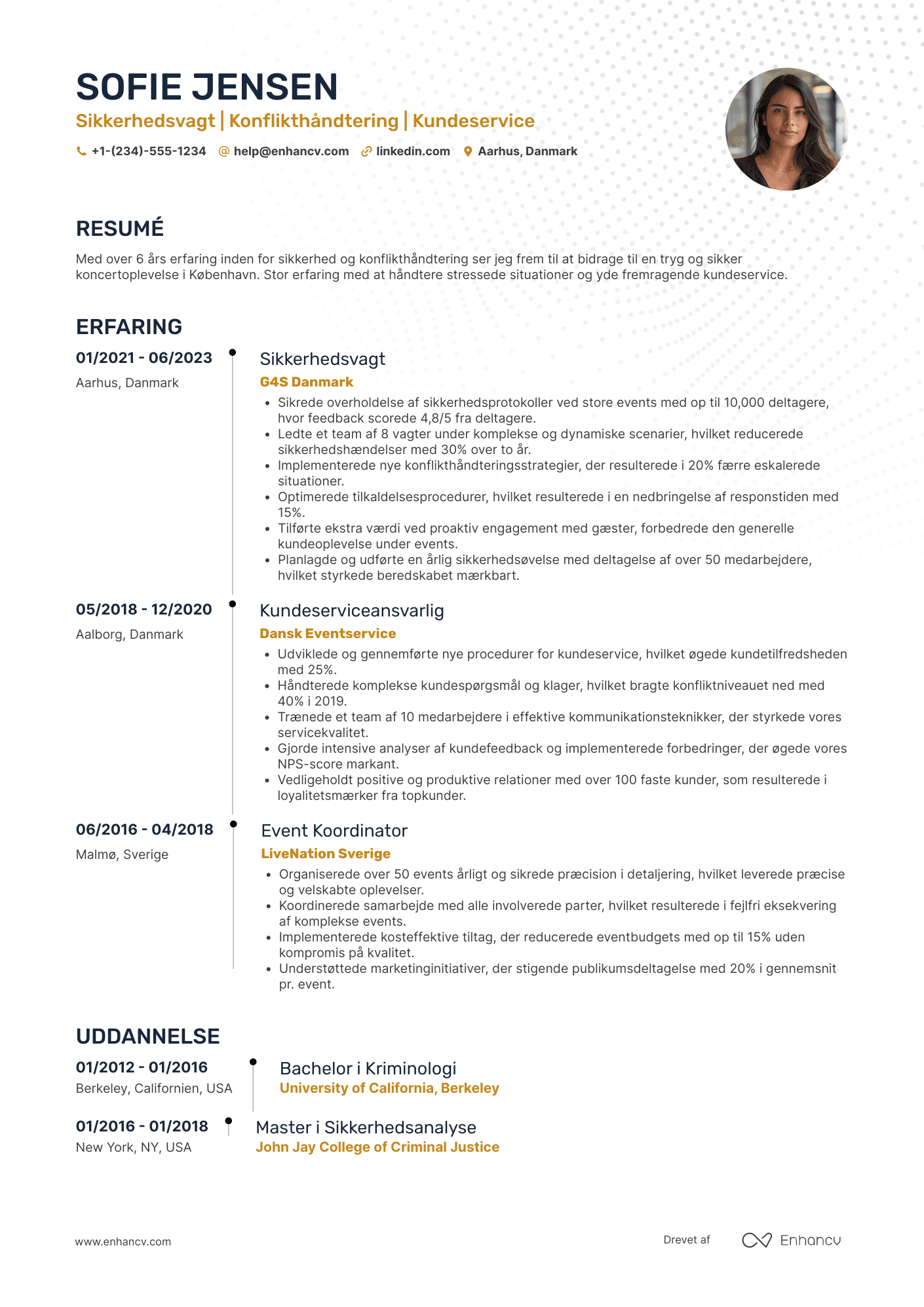 CV til Sikkerhedsvagt ved koncerter Resume Example