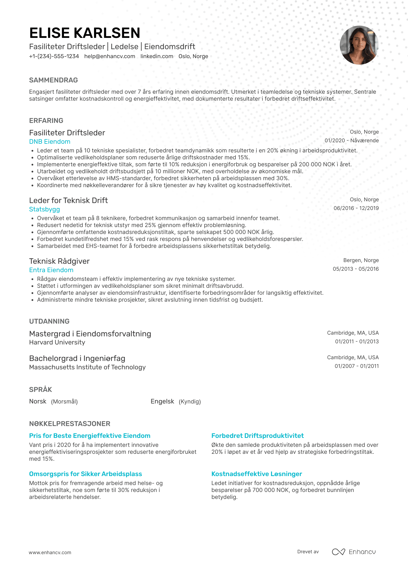 CV for Fasiliteter Driftsleder Resume Example
