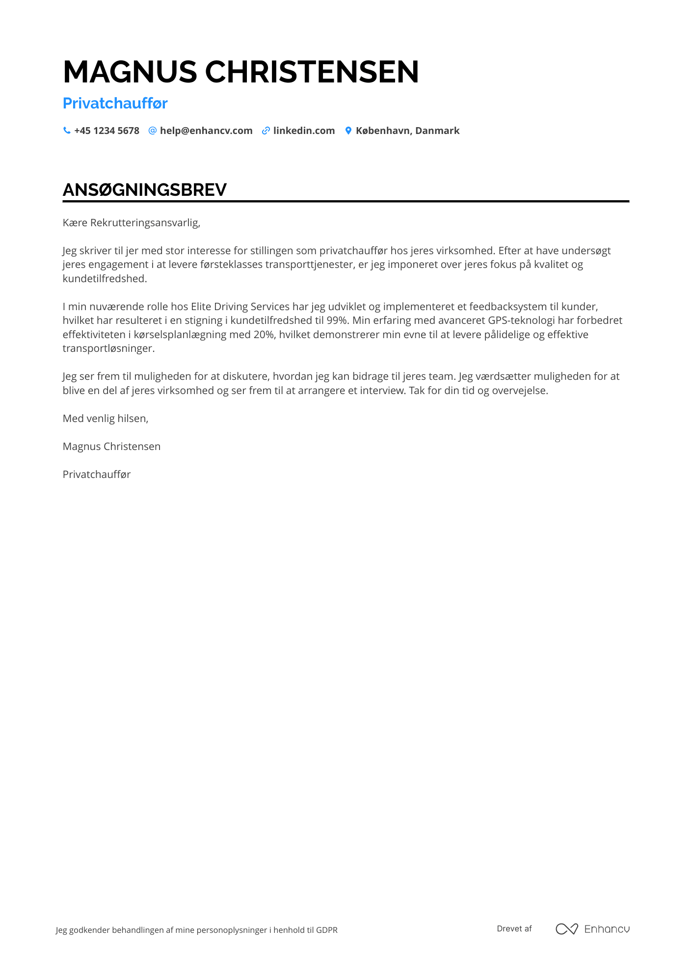 Ansøgningsbrev til Privatchauffør Resume Example