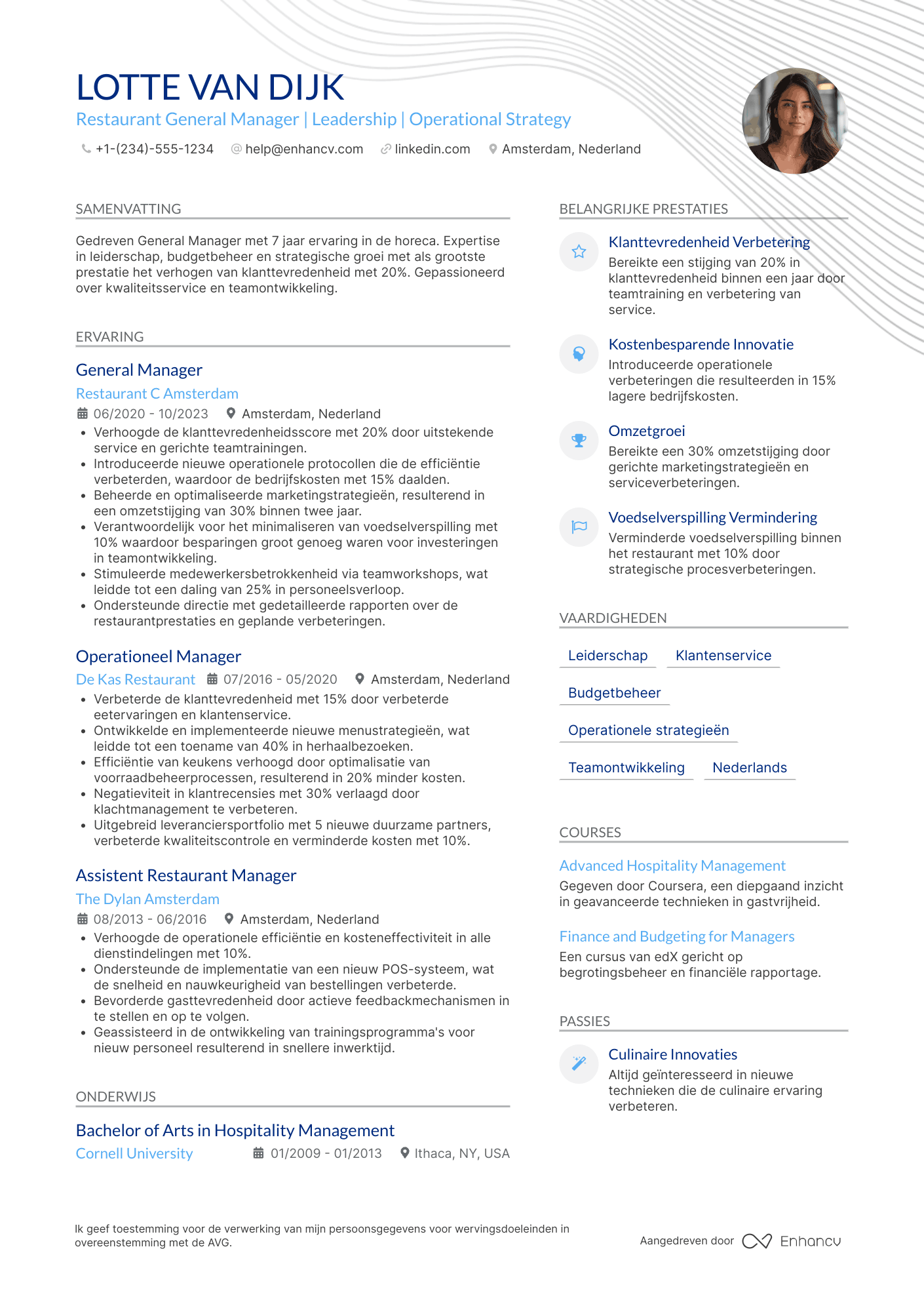 CV voor Restaurant General Manager Resume Example