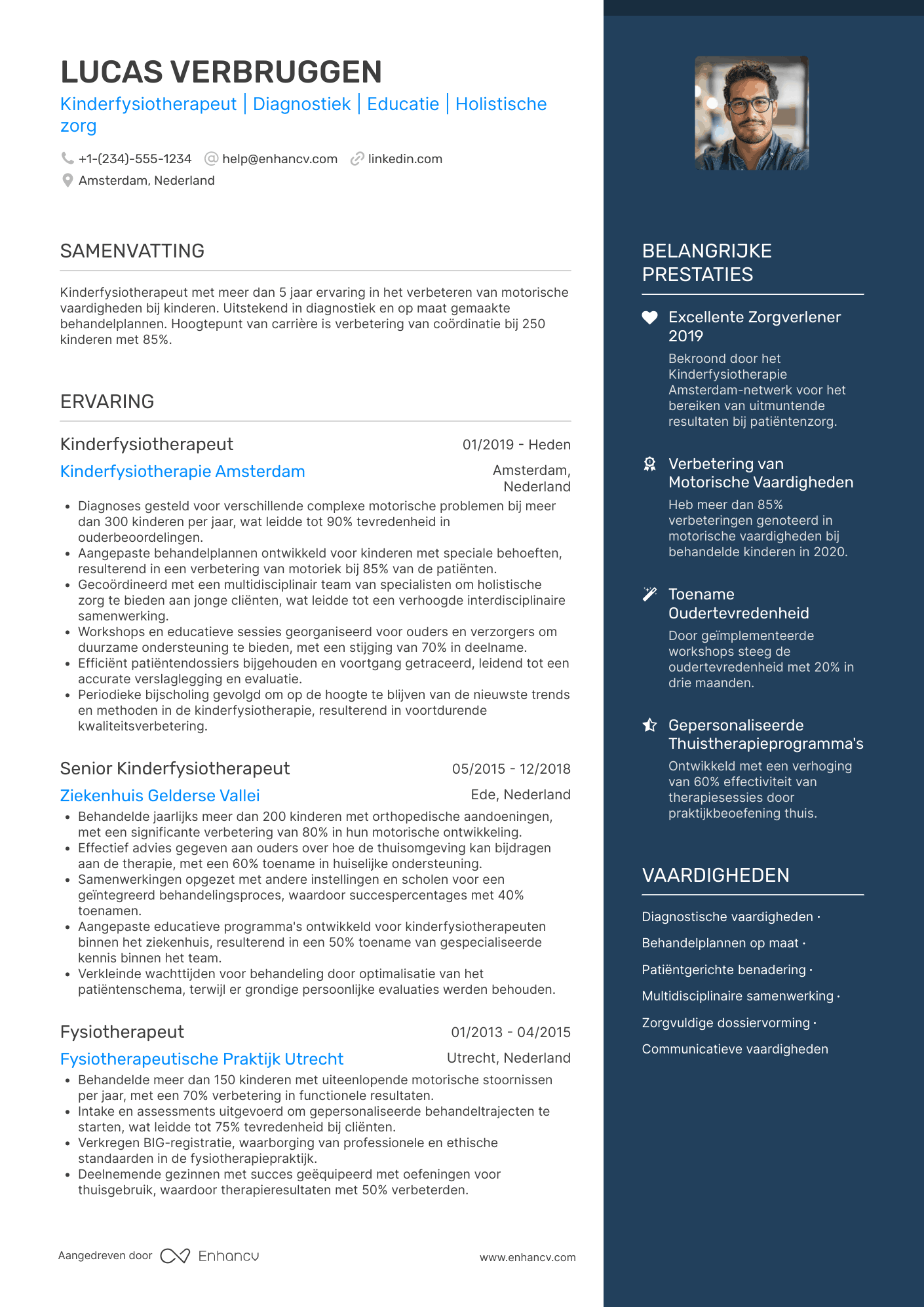 CV voor Kinderfysiotherapeut Resume Example