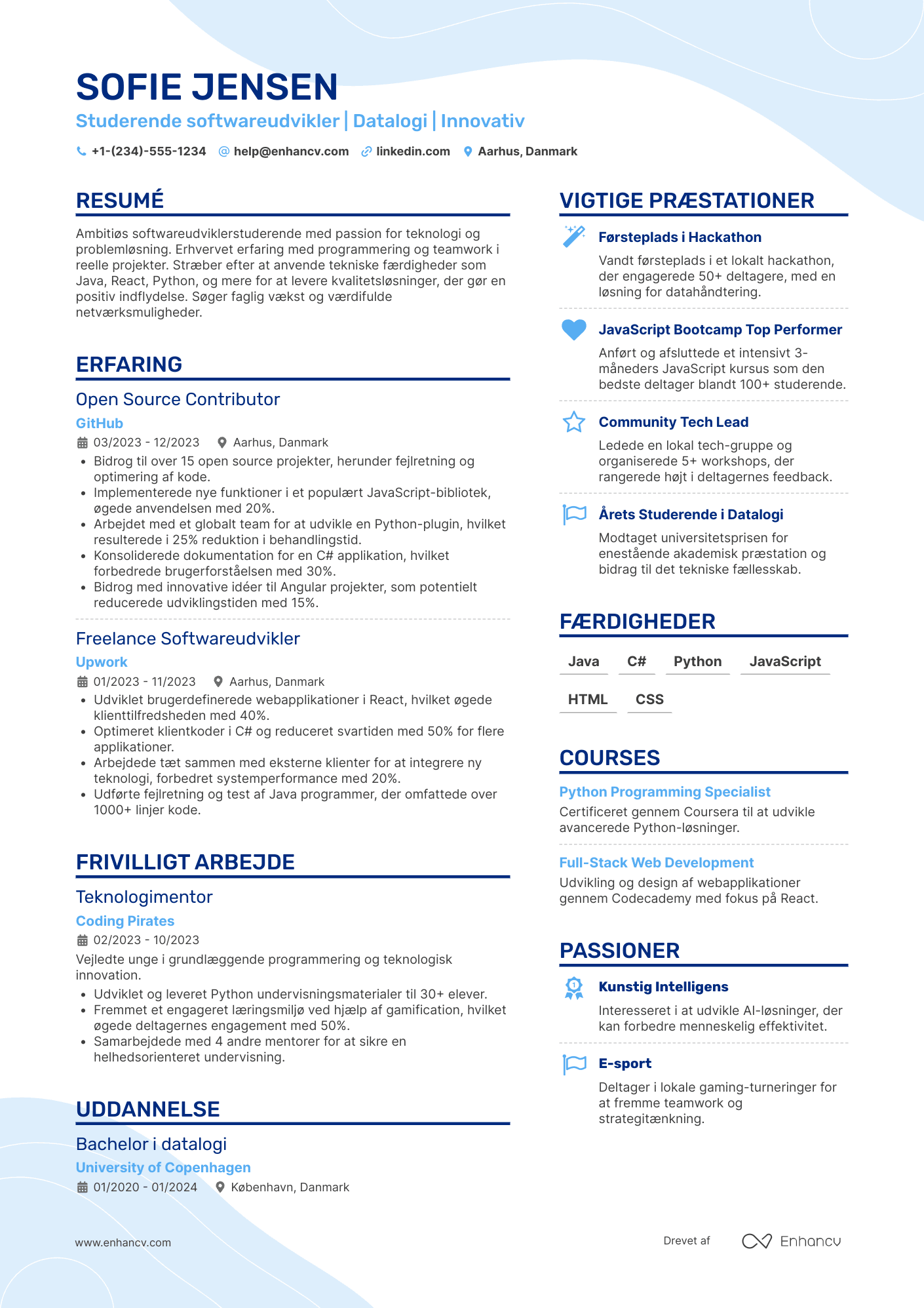 CV til Studerende Softwareudvikler Resume Example