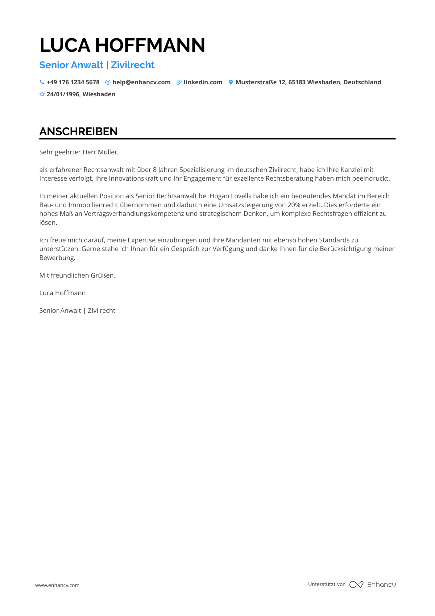 Senior Rechtsanwalt Resume Example