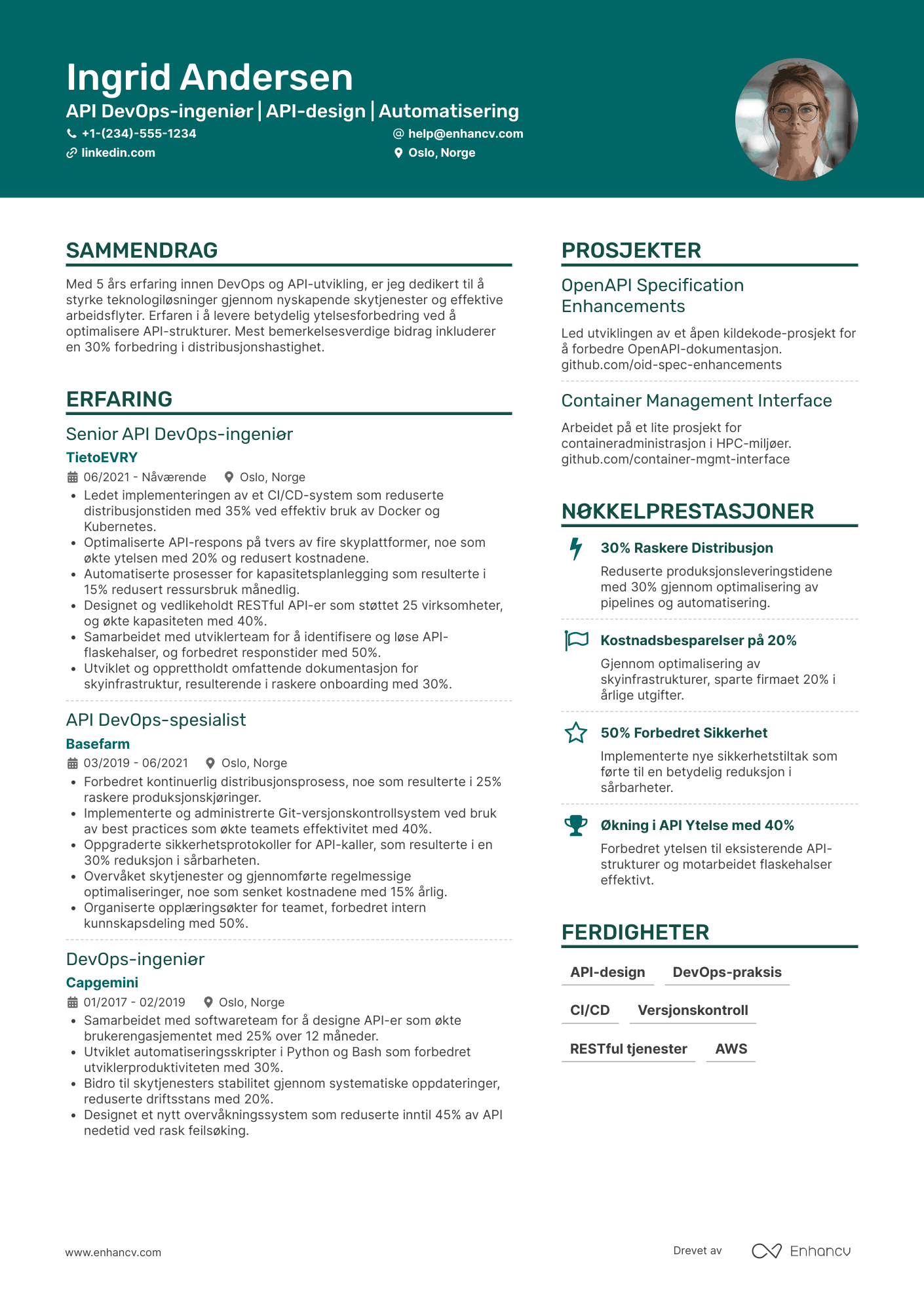 CV for API DevOps ingeniør Resume Example
