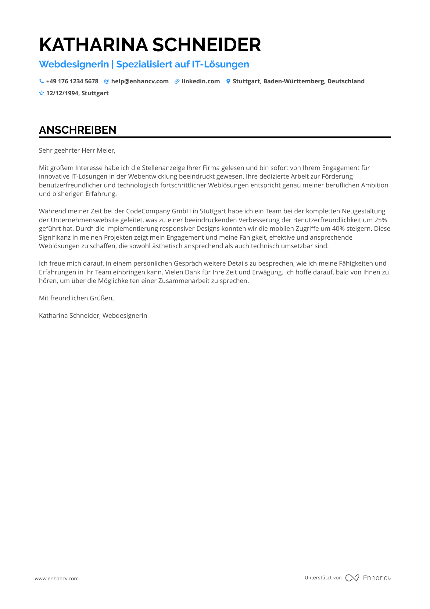 Webdesigner für IT Unternehmen Resume Example