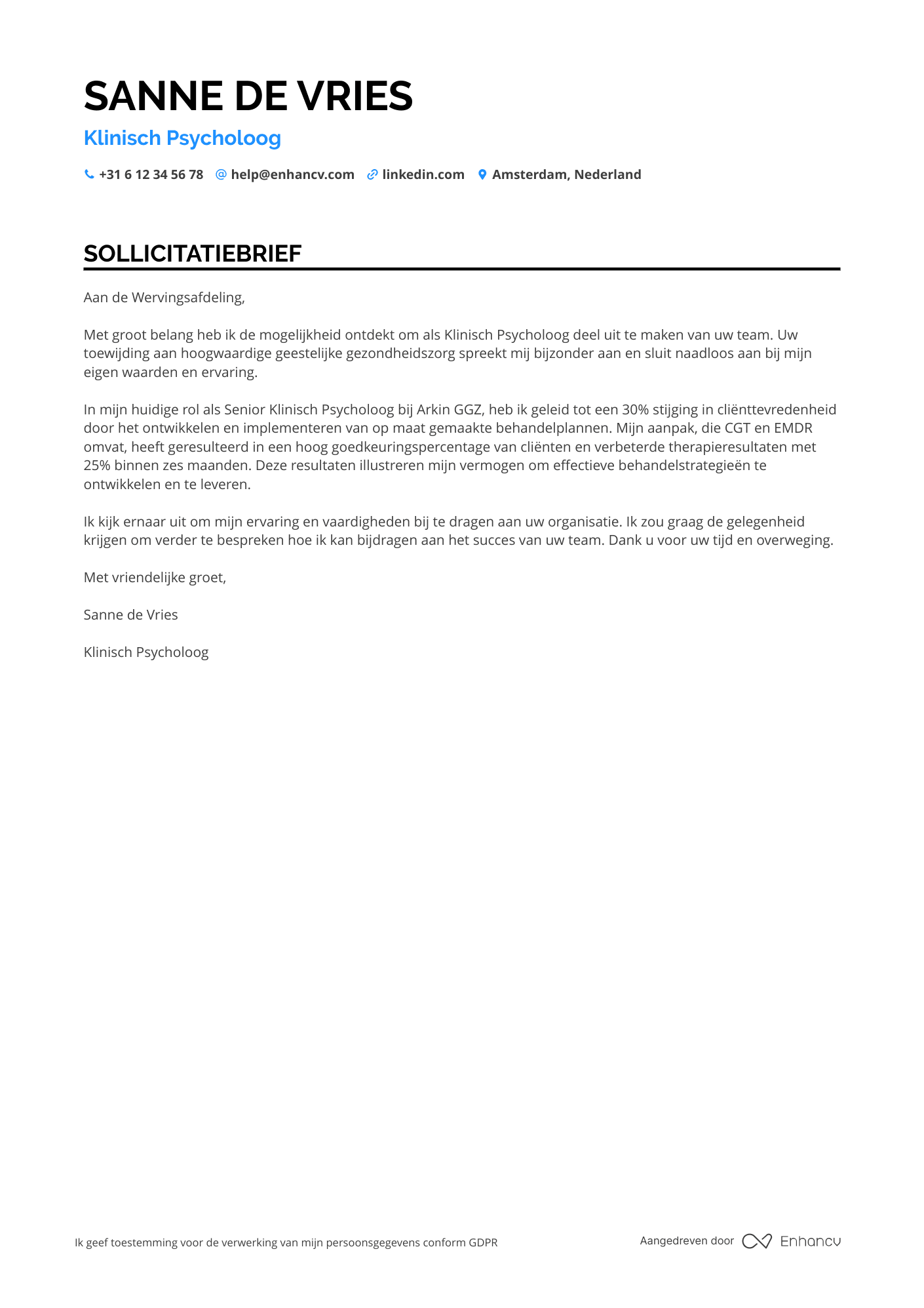 Sollicitatiebrief voor Klinisch Psycholoog Resume Example