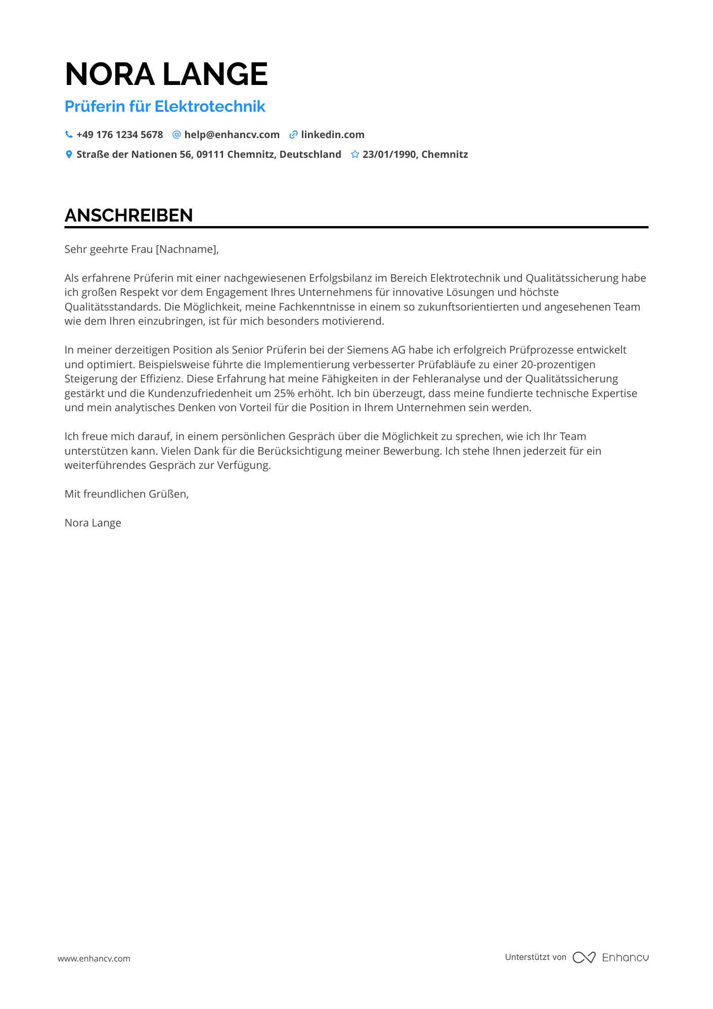Prüfer für Elektrotechnik Resume Example