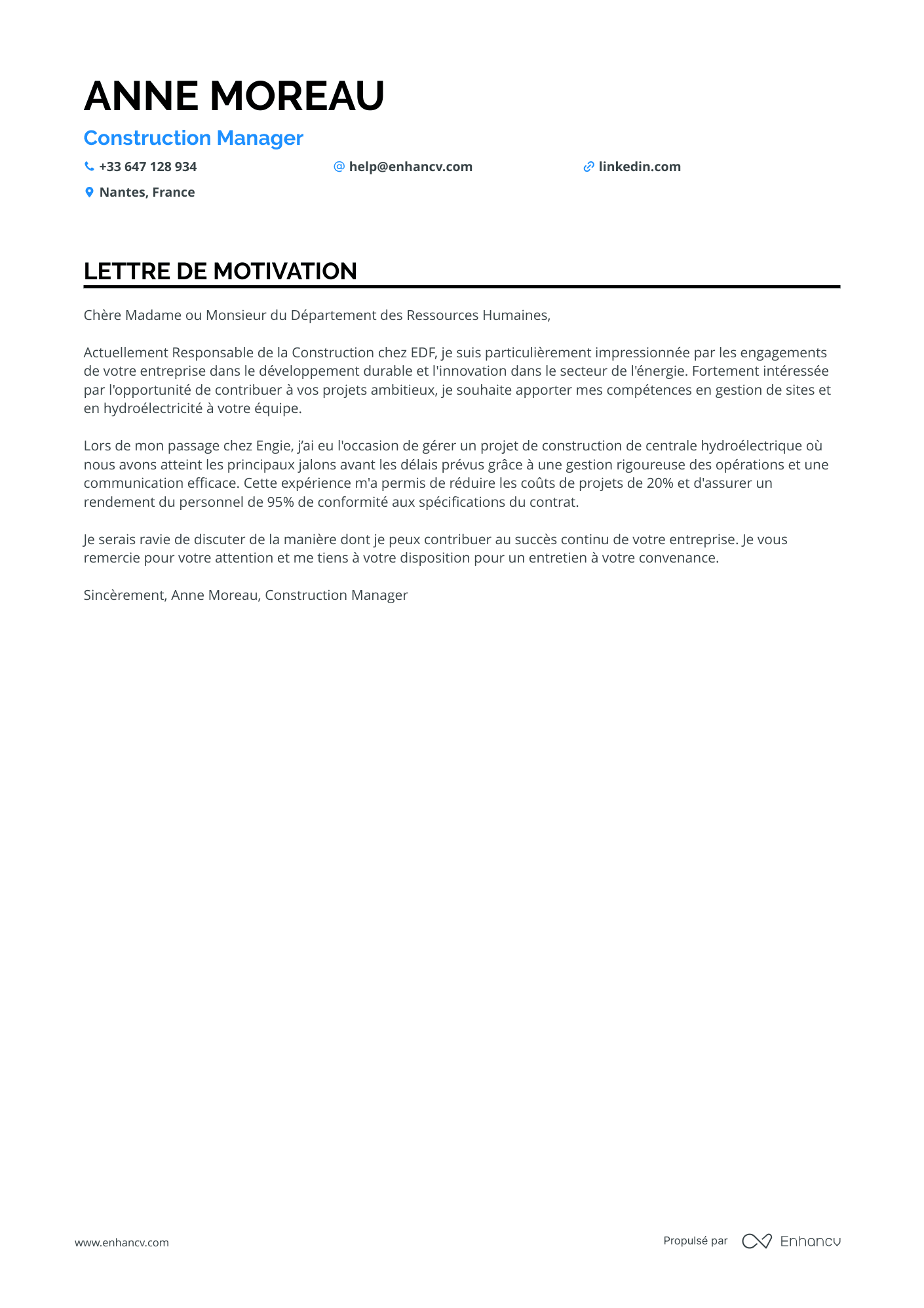 Manager de Site Resume Example