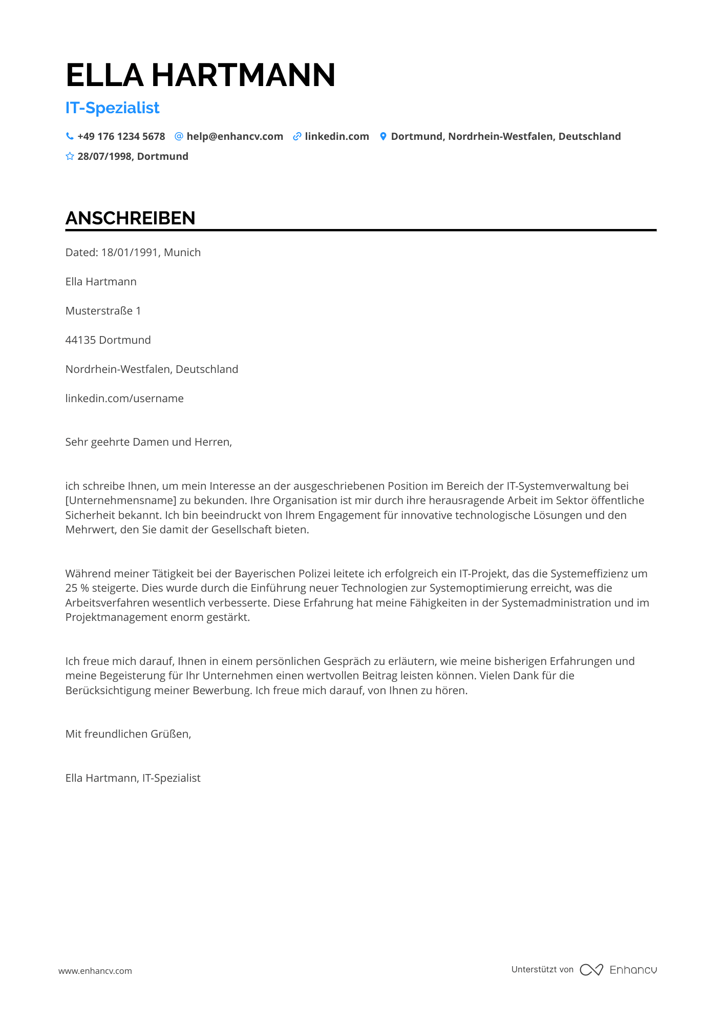 Polizei IT Spezialist Resume Example