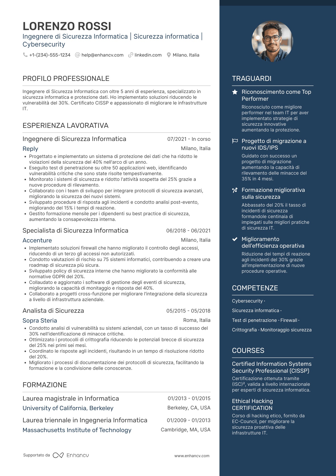 Curriculum Ingegnere di Sicurezza informatica Resume Example