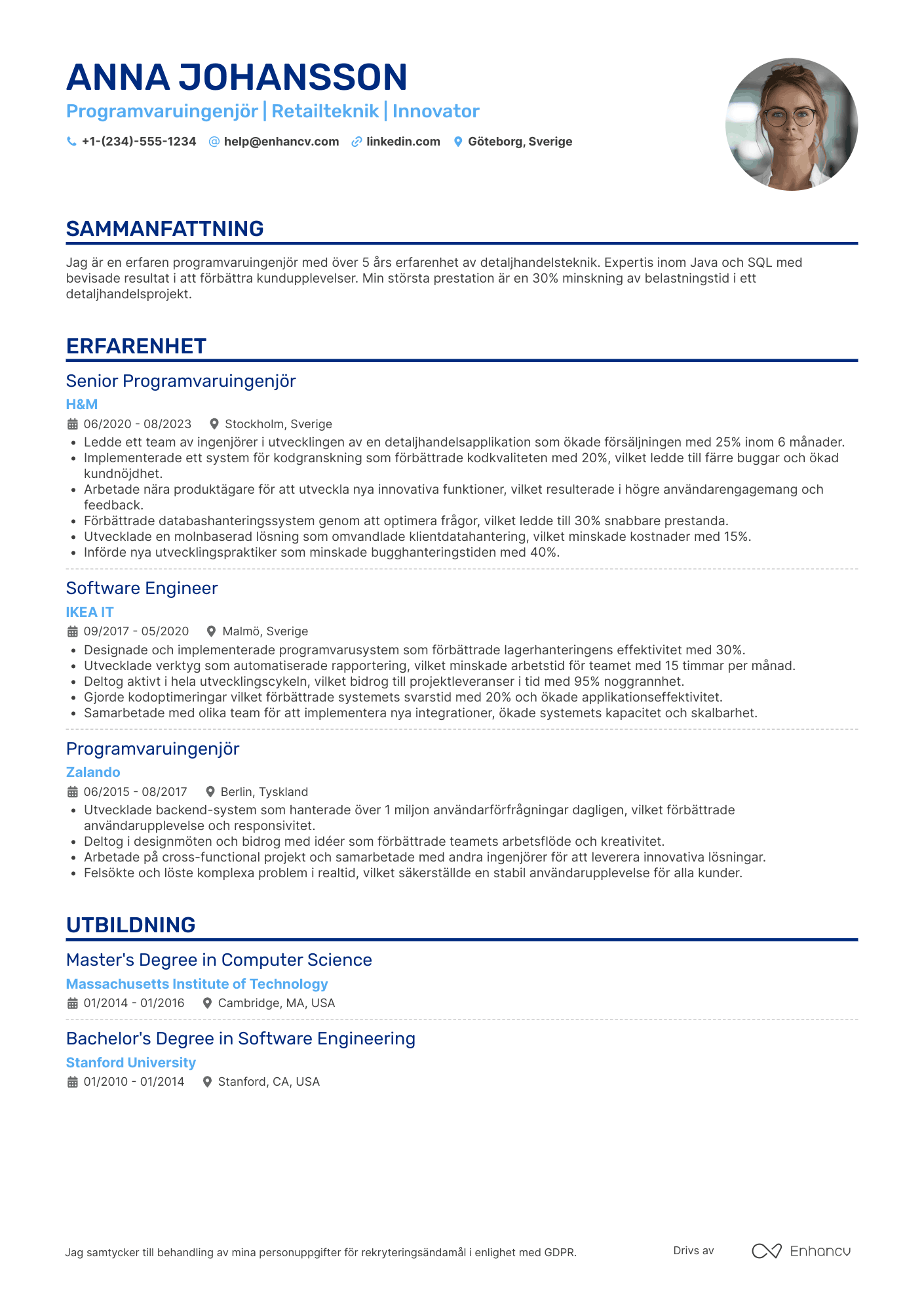 CV för Programvaruingenjör inom retail Resume Example