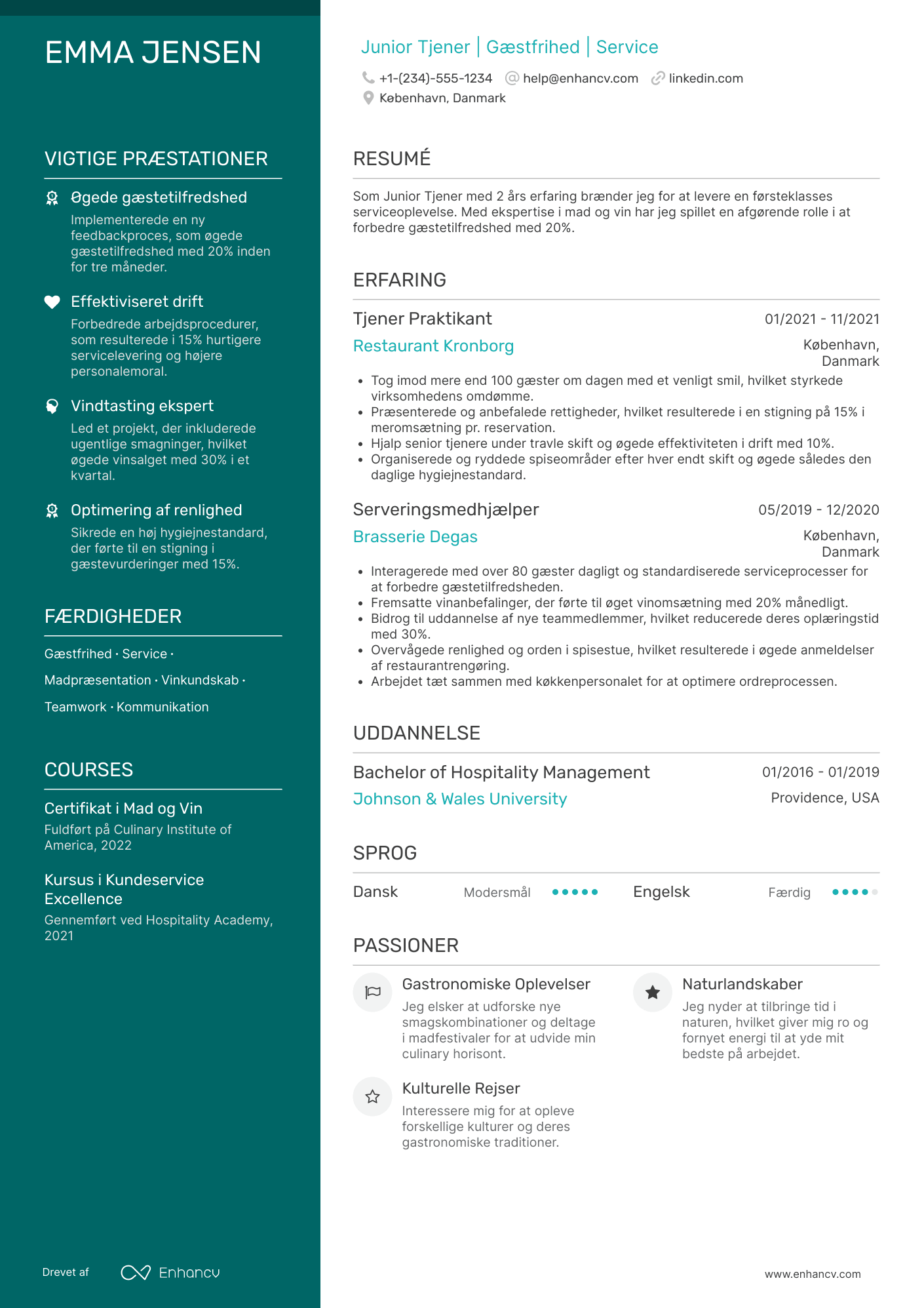 CV til Junior Tjener Resume Example