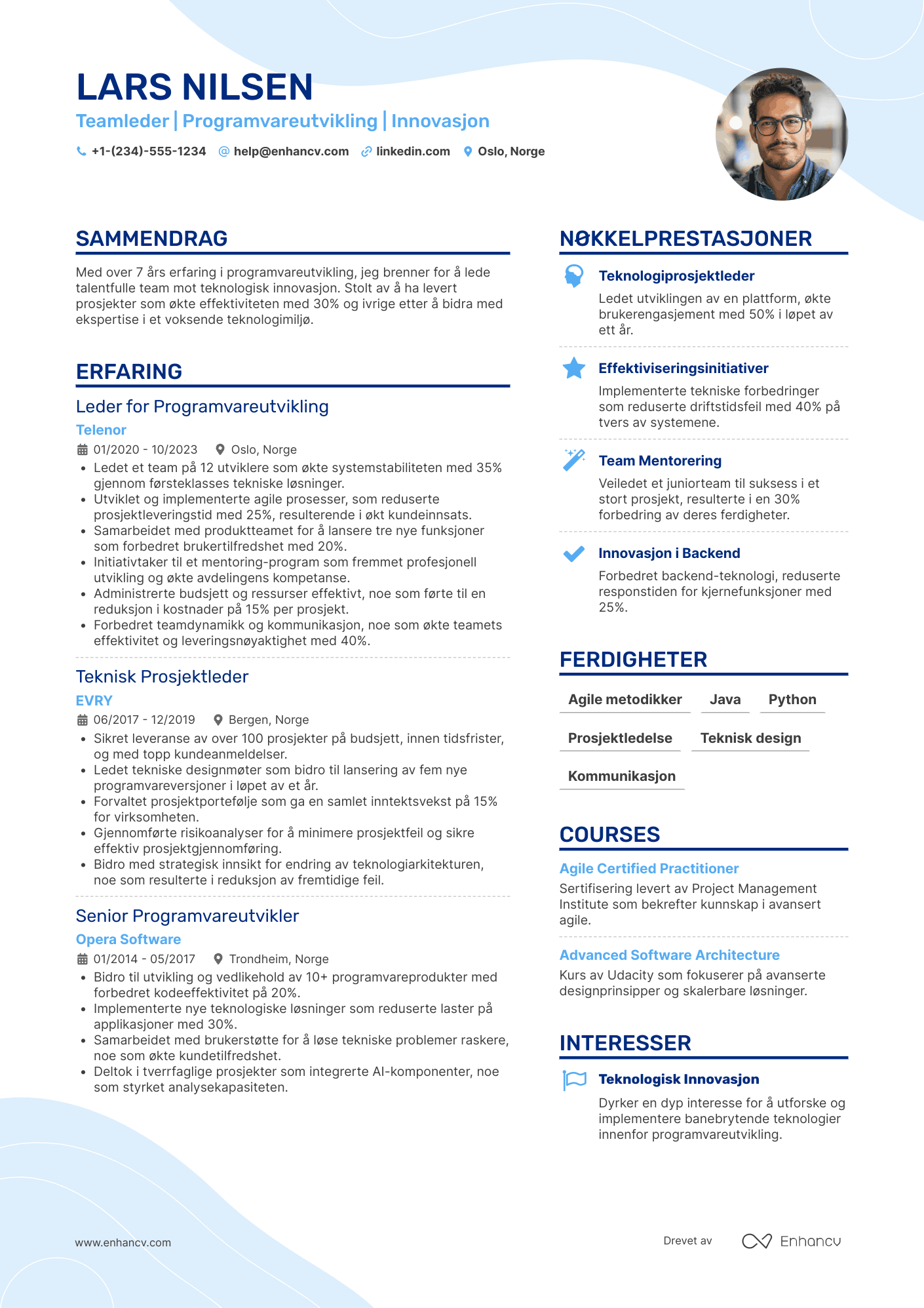CV for Teamleder for Programvareutvikling Resume Example