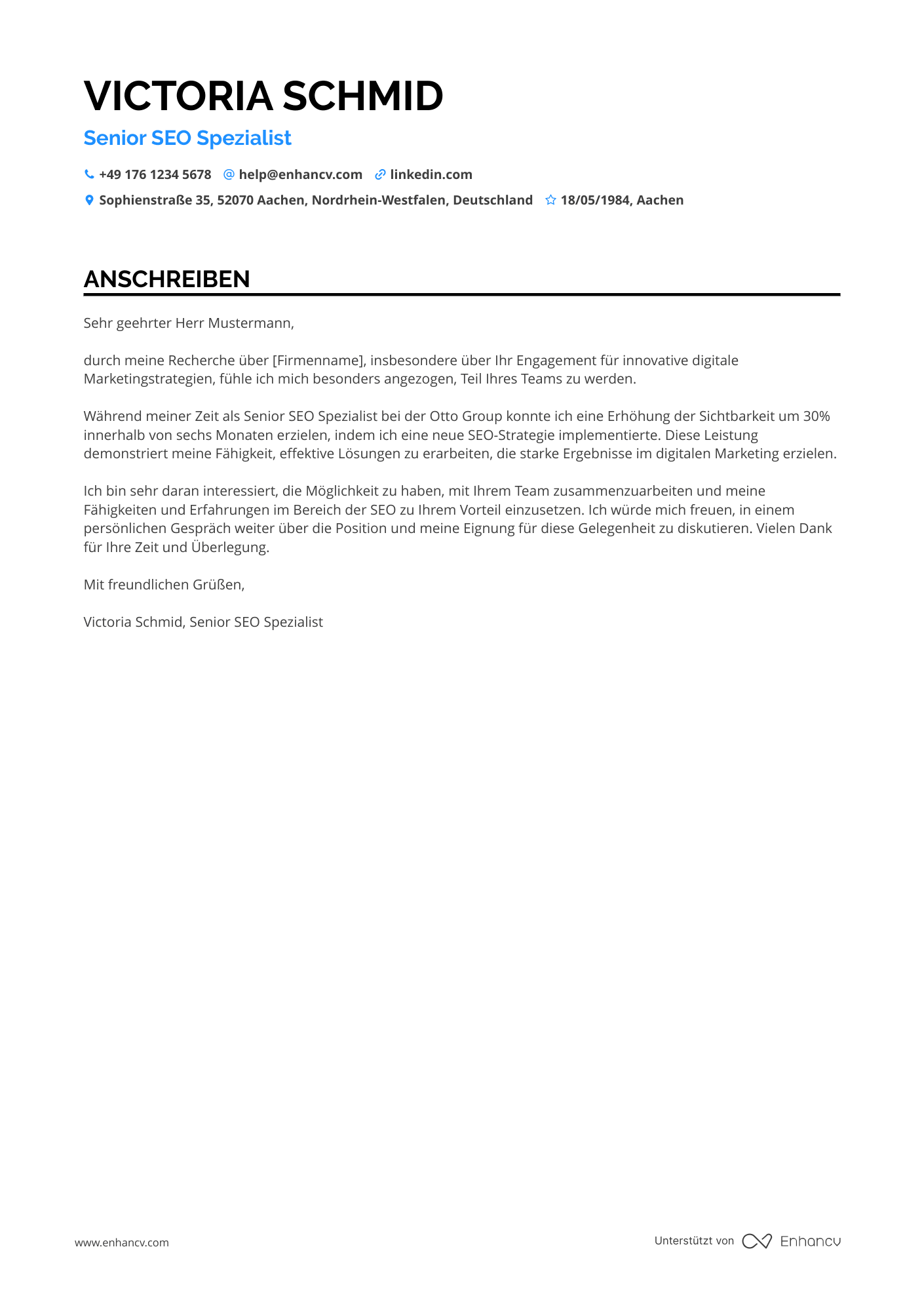 SEO Spezialist für Keyword Recherche Resume Example