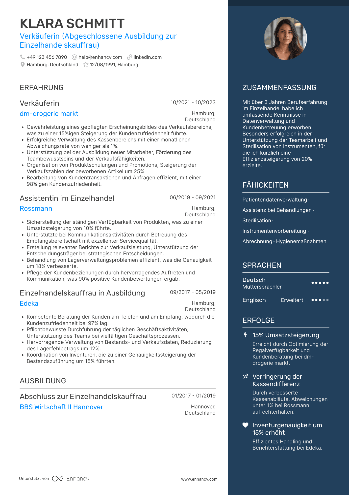 Lebenslauf als Zahnarzthelferin in der Ausbildung Resume Example