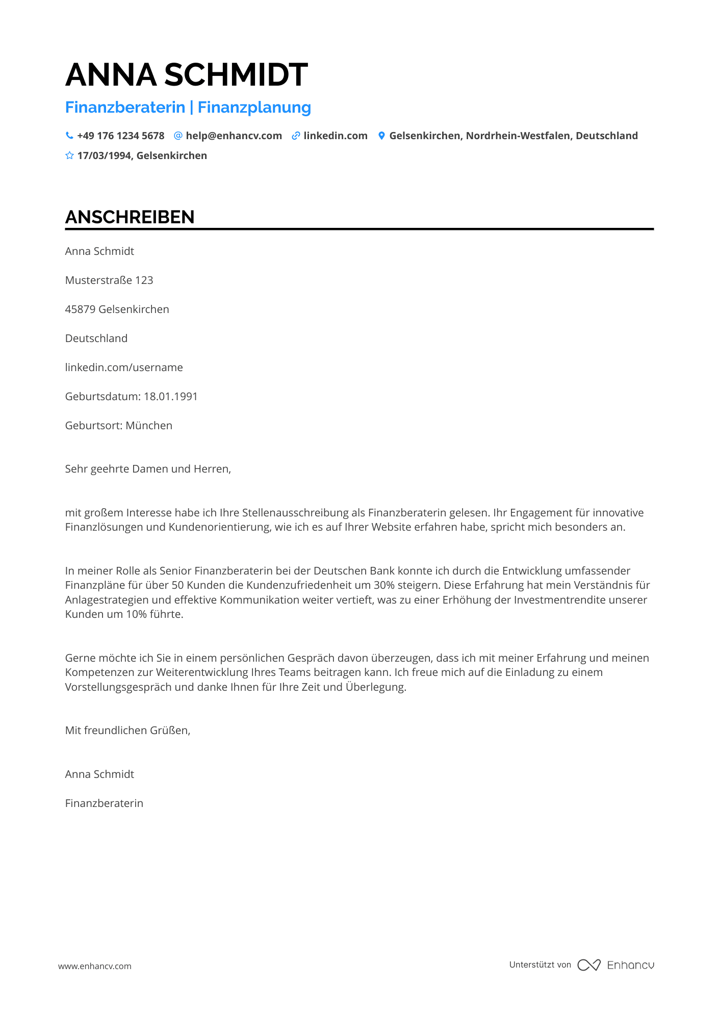 Finanzwesen Berater Resume Example