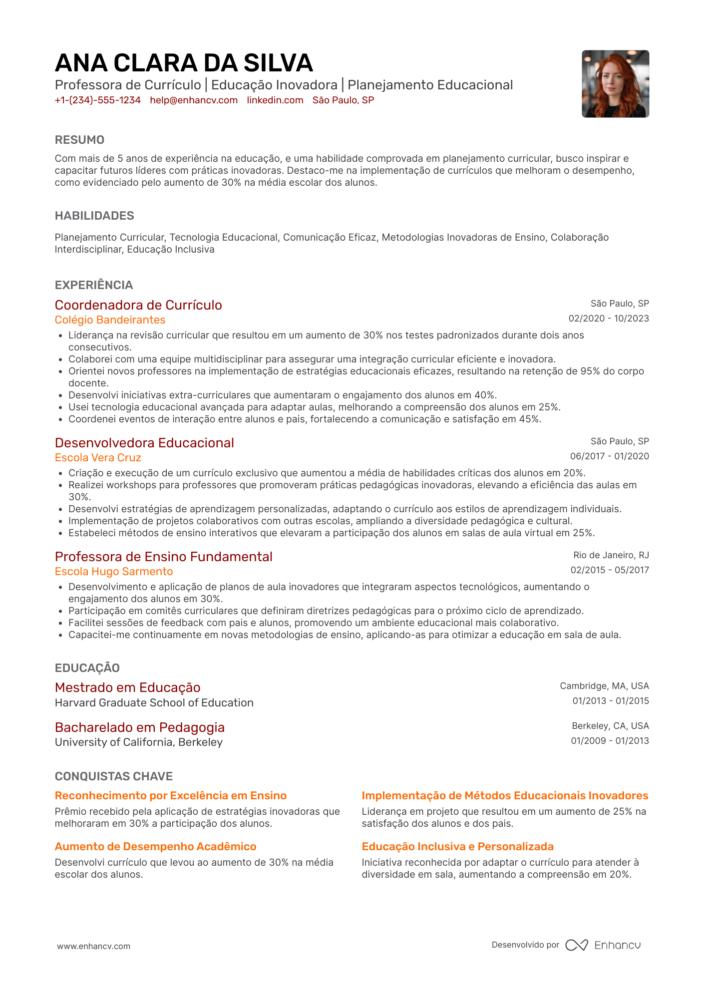 Currículo professora escola particular Resume Example