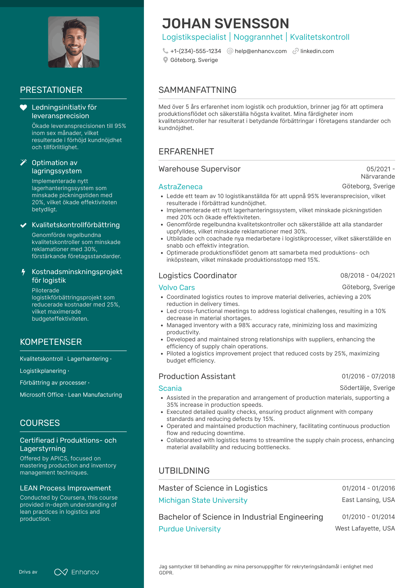 CV för Fabriksarbetare Logistik Resume Example