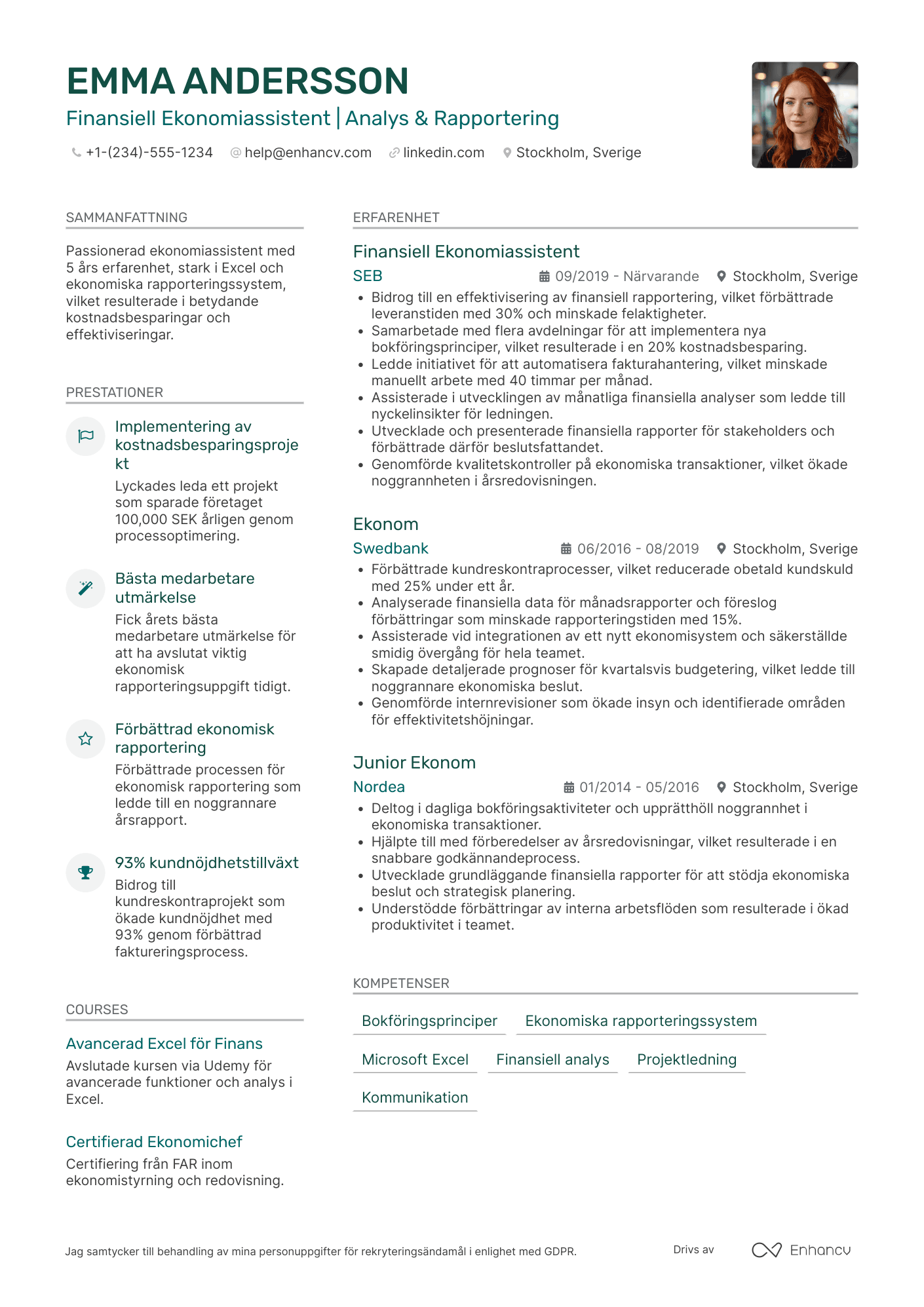 CV för Finansiell Ekonomiassistent Resume Example