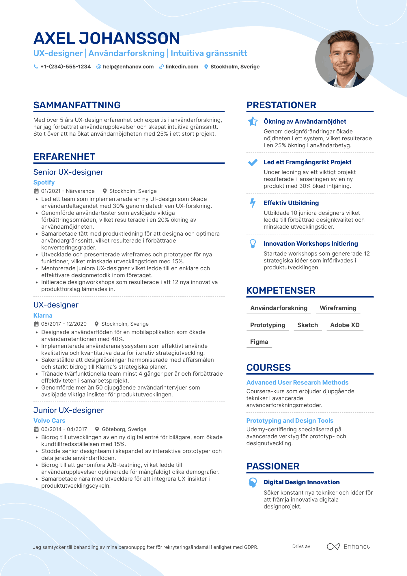 CV för UX design av användarforskning Resume Example