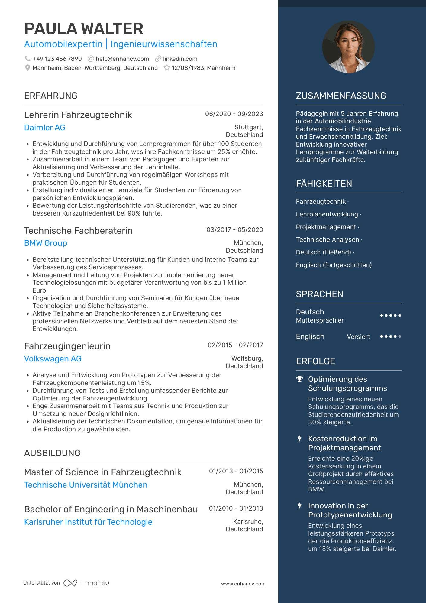 Lebenslauf in Lehrer in der Automobilindustrie Resume Example