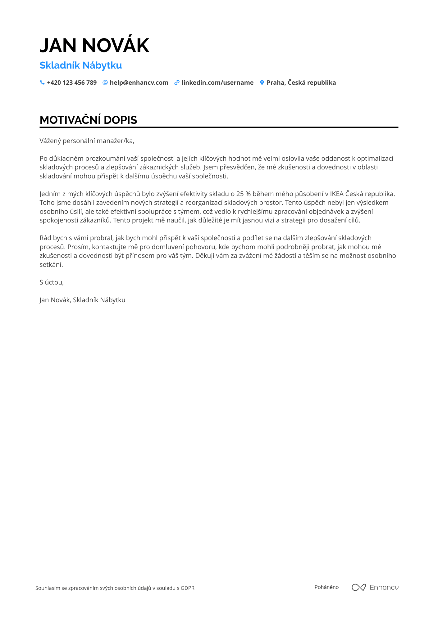Motivační dopis pro Skladník Nábytku Resume Example