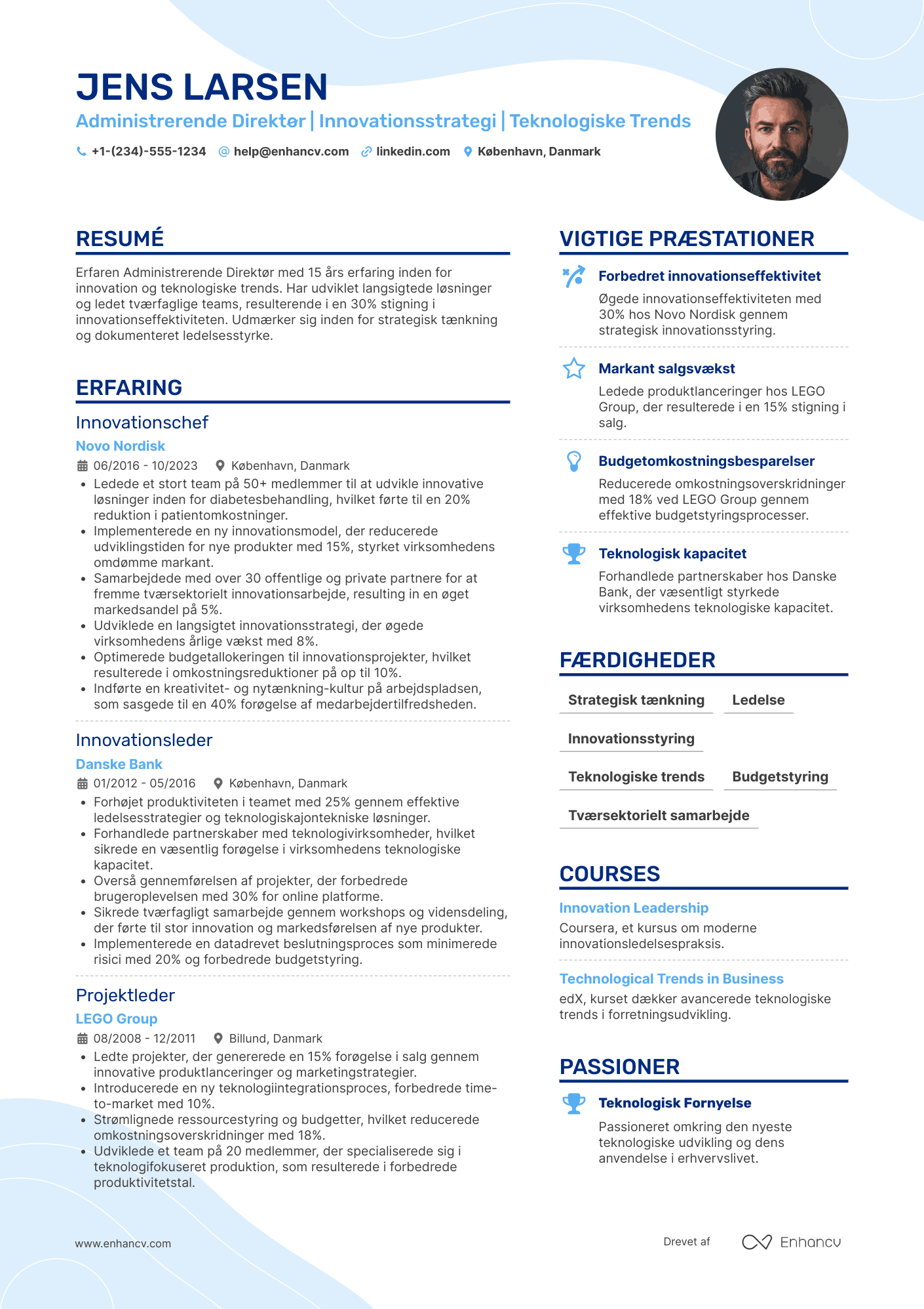 CV til Administrerende Direktør for Innovasjon Resume Example