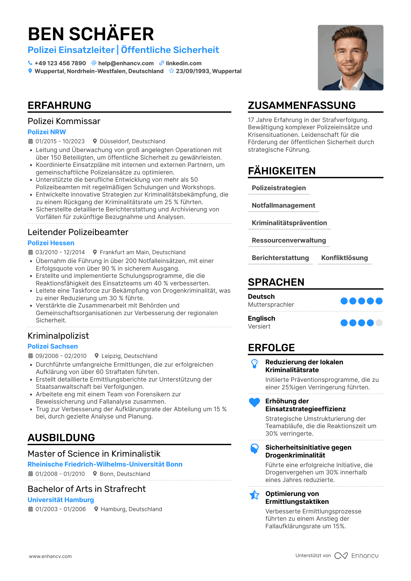 Lebenslauf als Polizei Einsatzleiter Resume Example