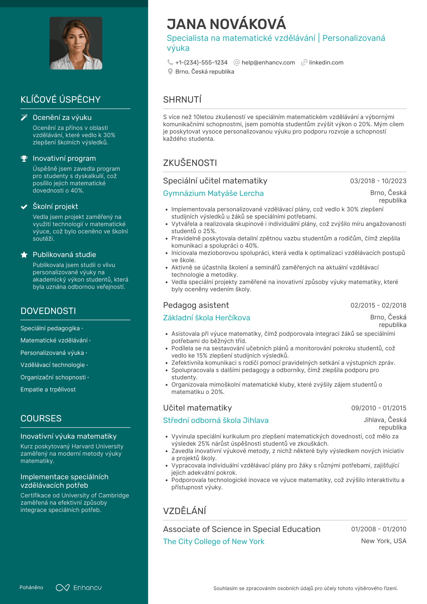 Životopis pro Speciální učitel matematiky Resume Example