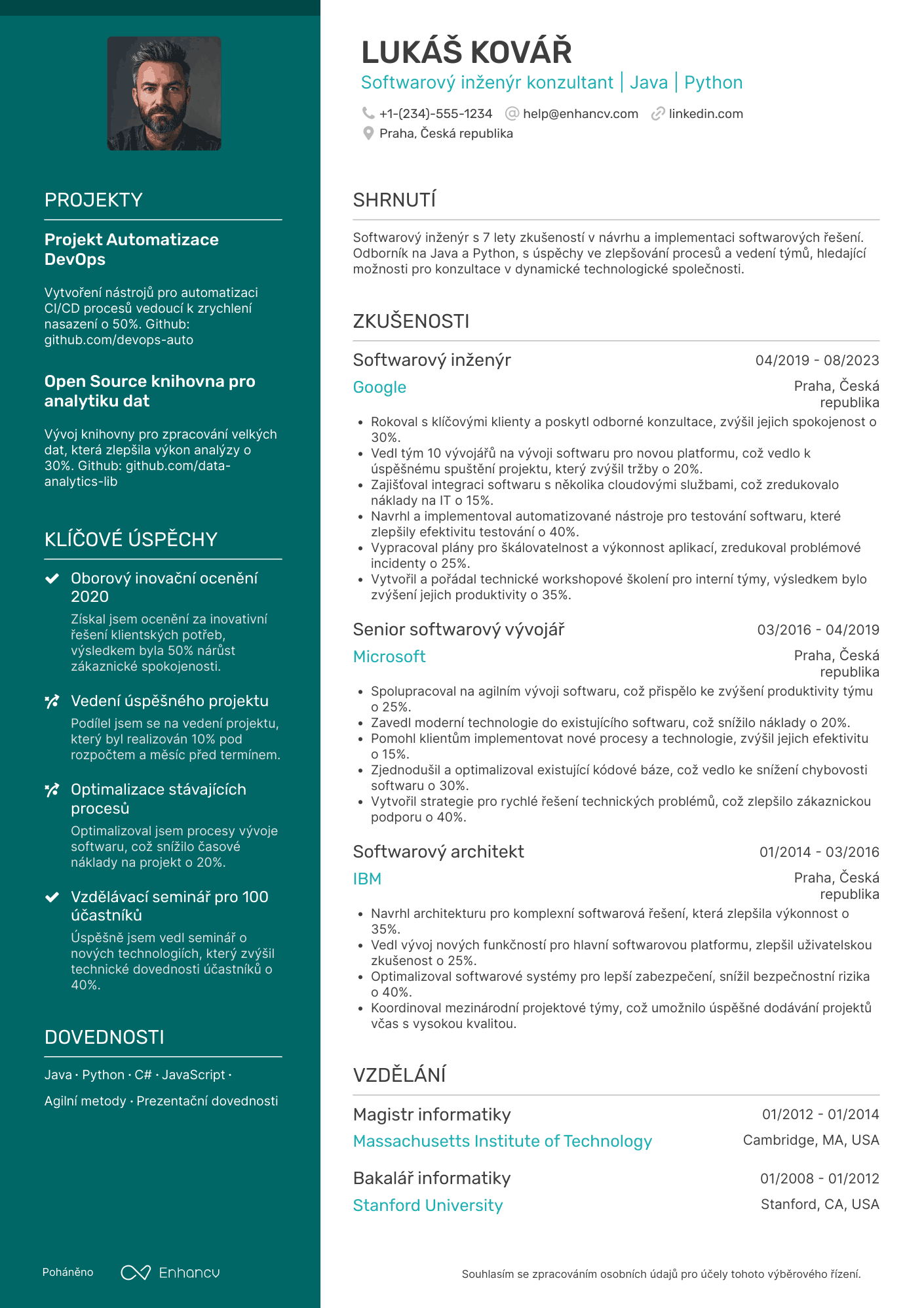 Životopis pro Softwarový inženýr konzultant Resume Example