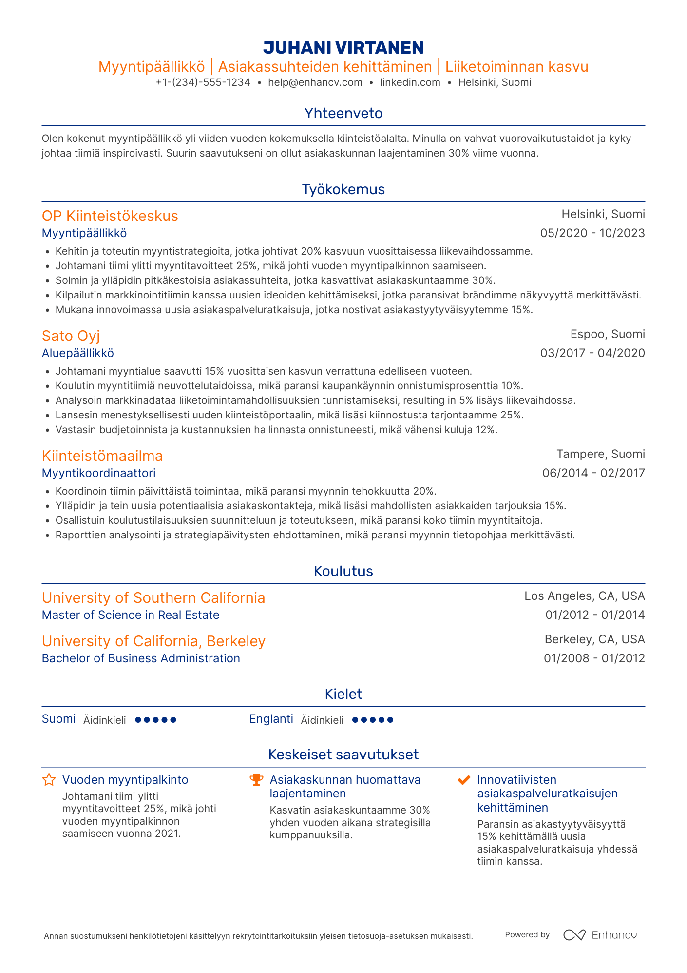 Ansioluettelo Kiinteistö Myyntipäällikkö Resume Example