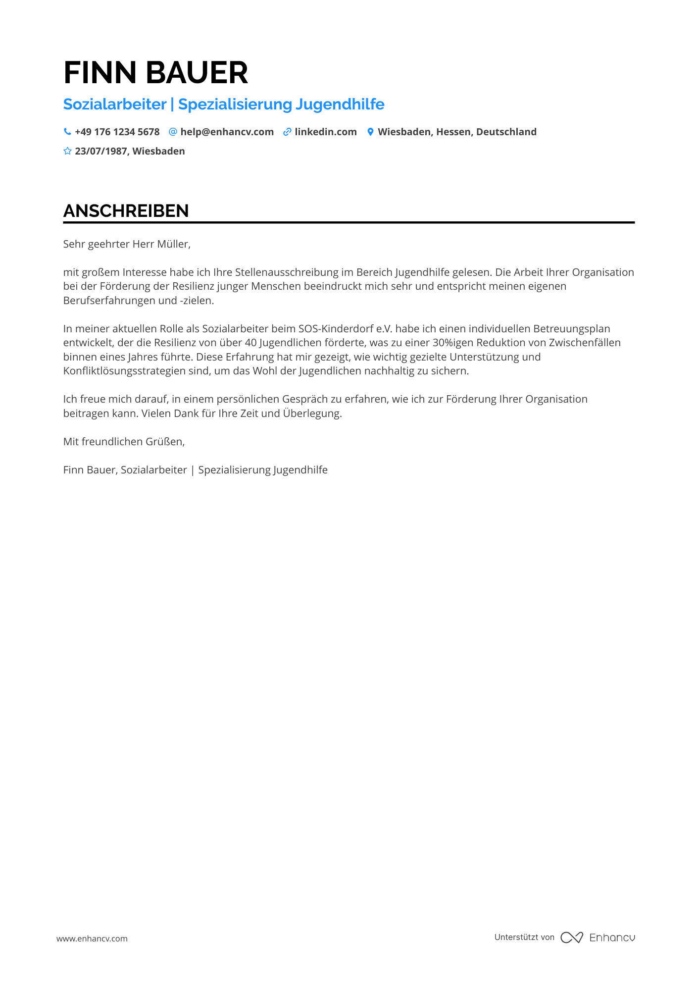 Erzieherin in der Jugendhilfe Resume Example