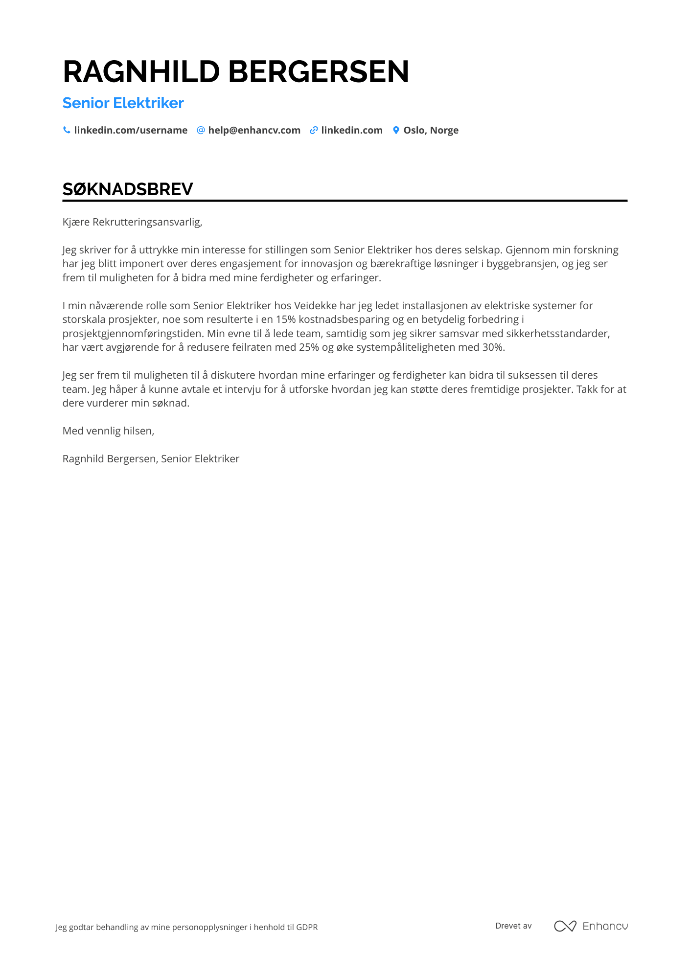 Søknadsbrev for Elektriker i byggebransjen Resume Example