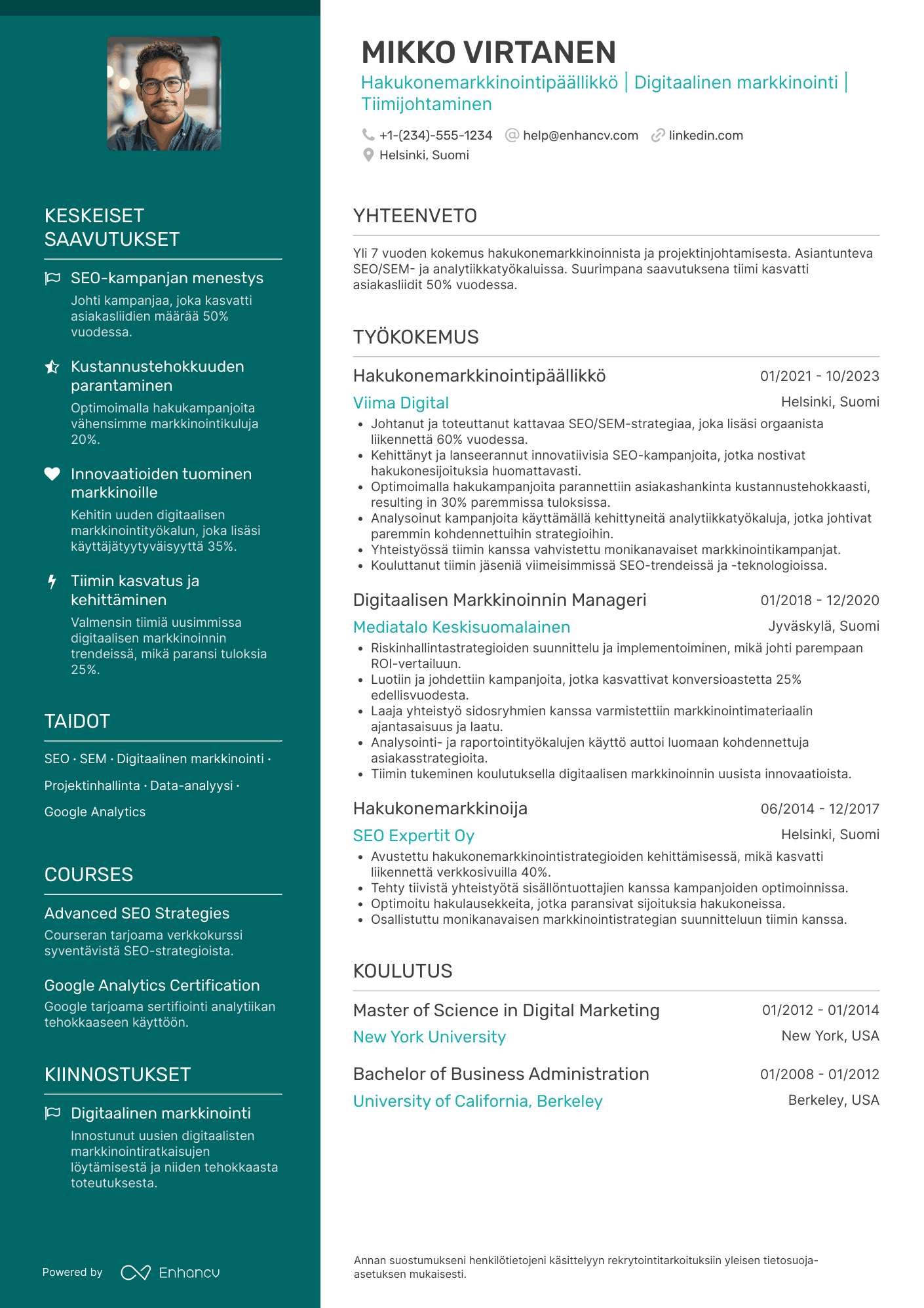 Ansioluettelo Hakukonemarkkinointipäällikkö Resume Example