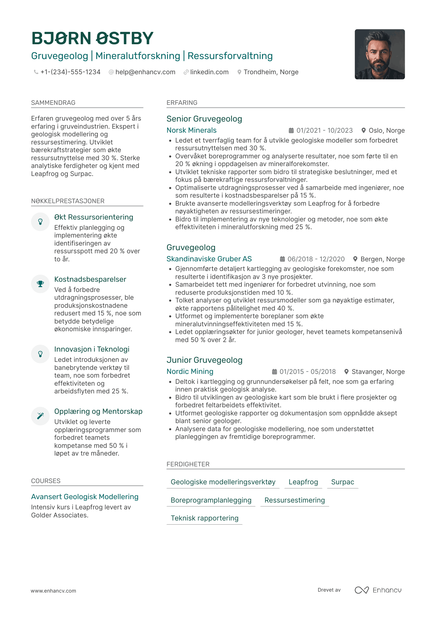CV for Gruvegeolog Resume Example