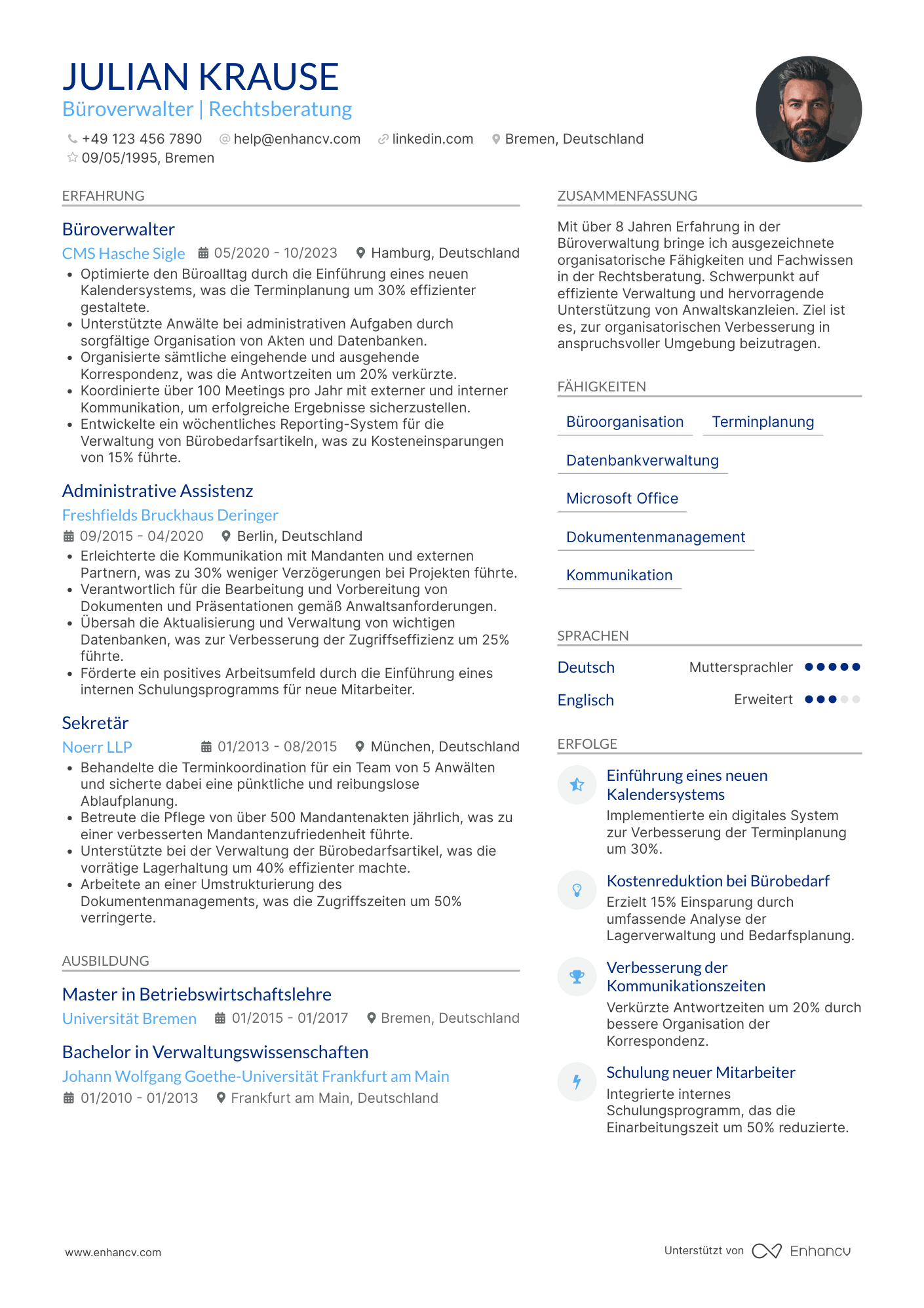 Lebenslauf als Büroverwalter für Rechtsberatung Resume Example