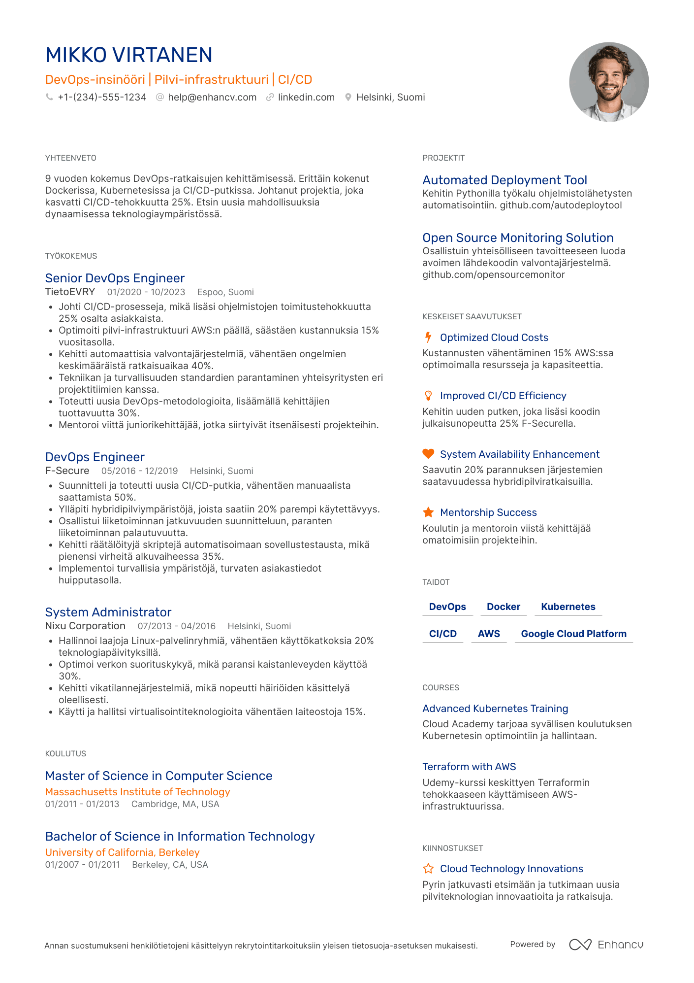 Ansioluettelo Freelance DevOps insinööri Resume Example