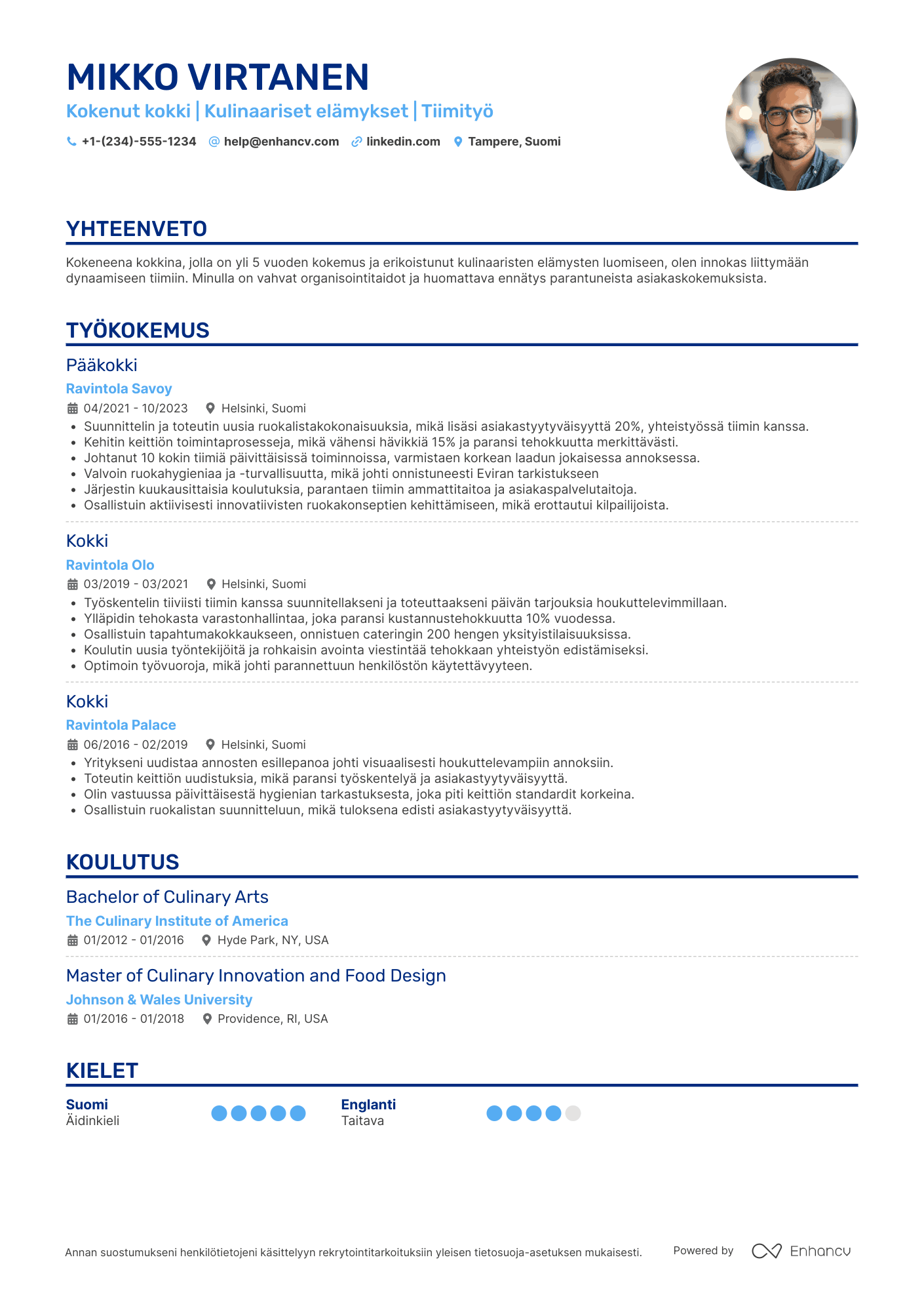 Ansioluettelo Kokeneempi Kokki Resume Example