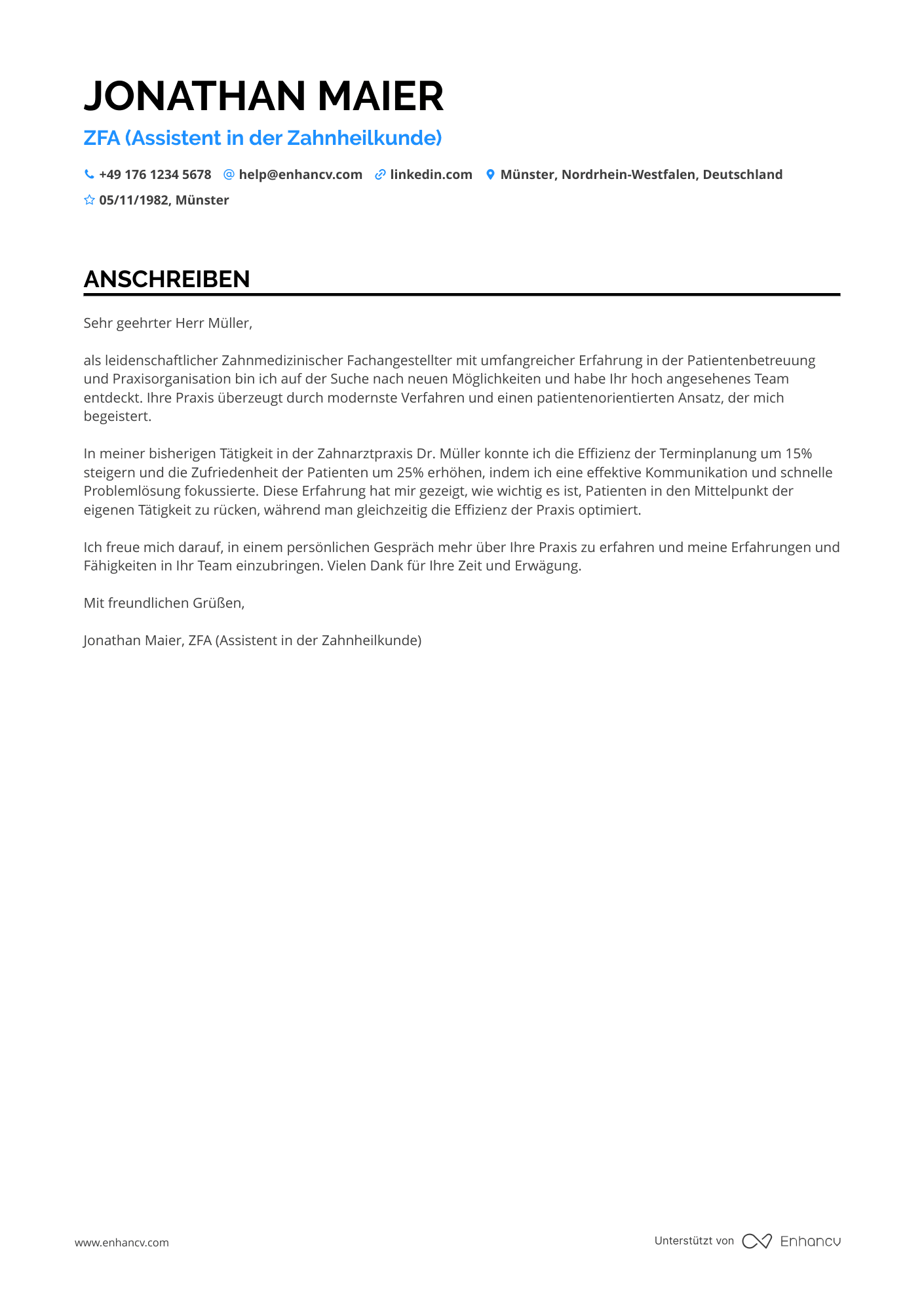 Zahnarzthelferin in der Zahnklinik Resume Example