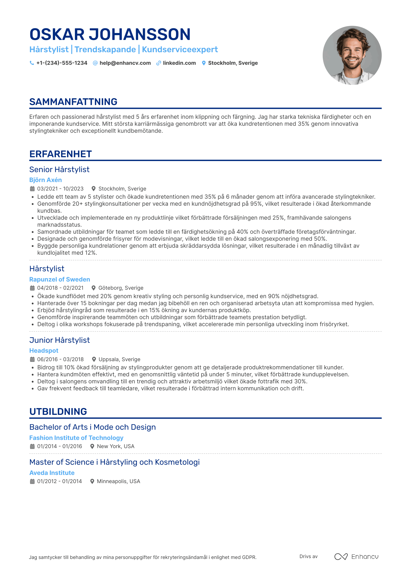 CV för Nyutexaminerad Hårstylist Resume Example