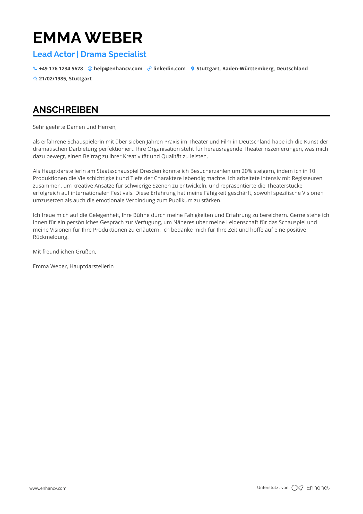 Hauptdarsteller Schauspieler Resume Example