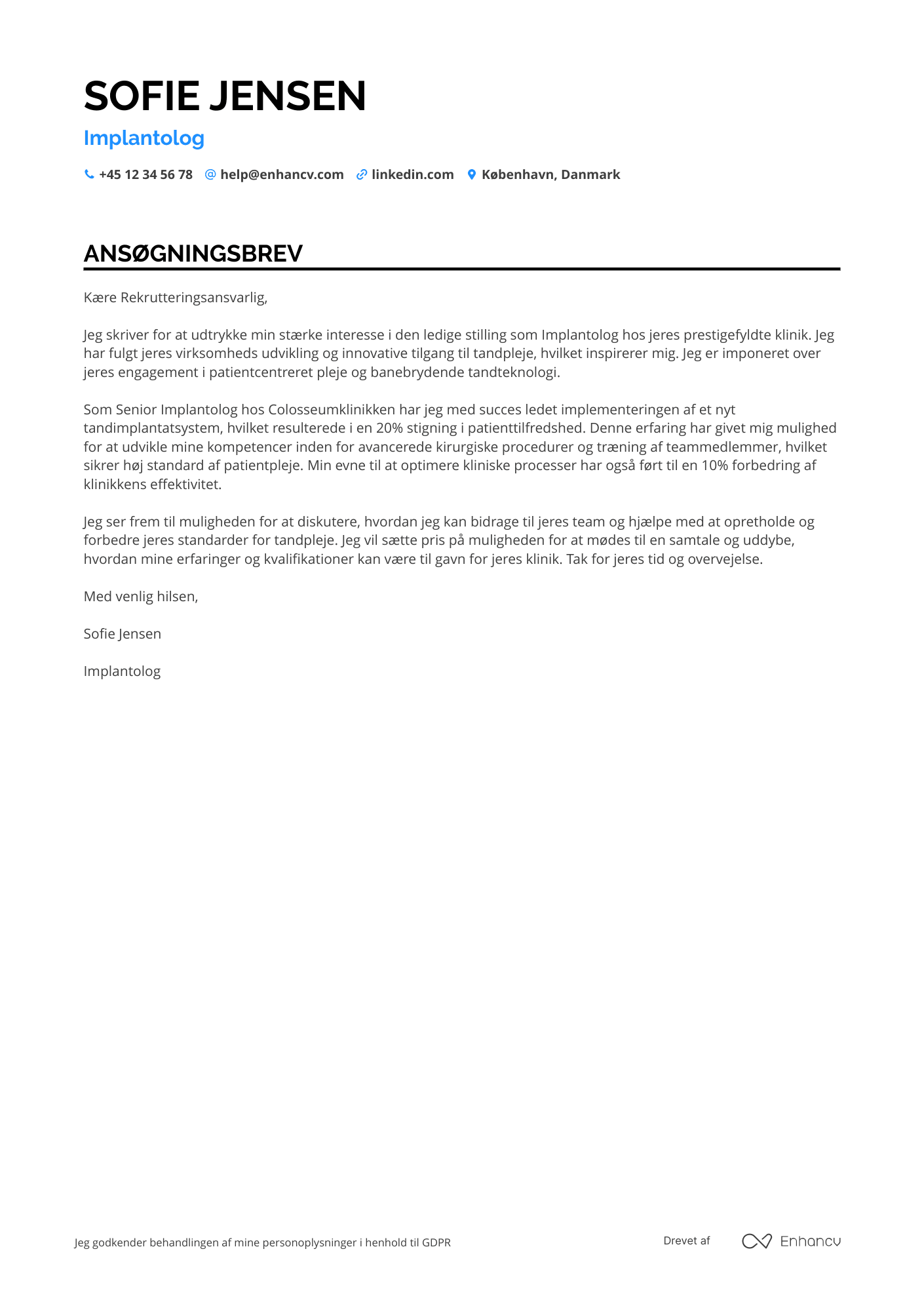 Ansøgningsbrev til Implantolog Resume Example