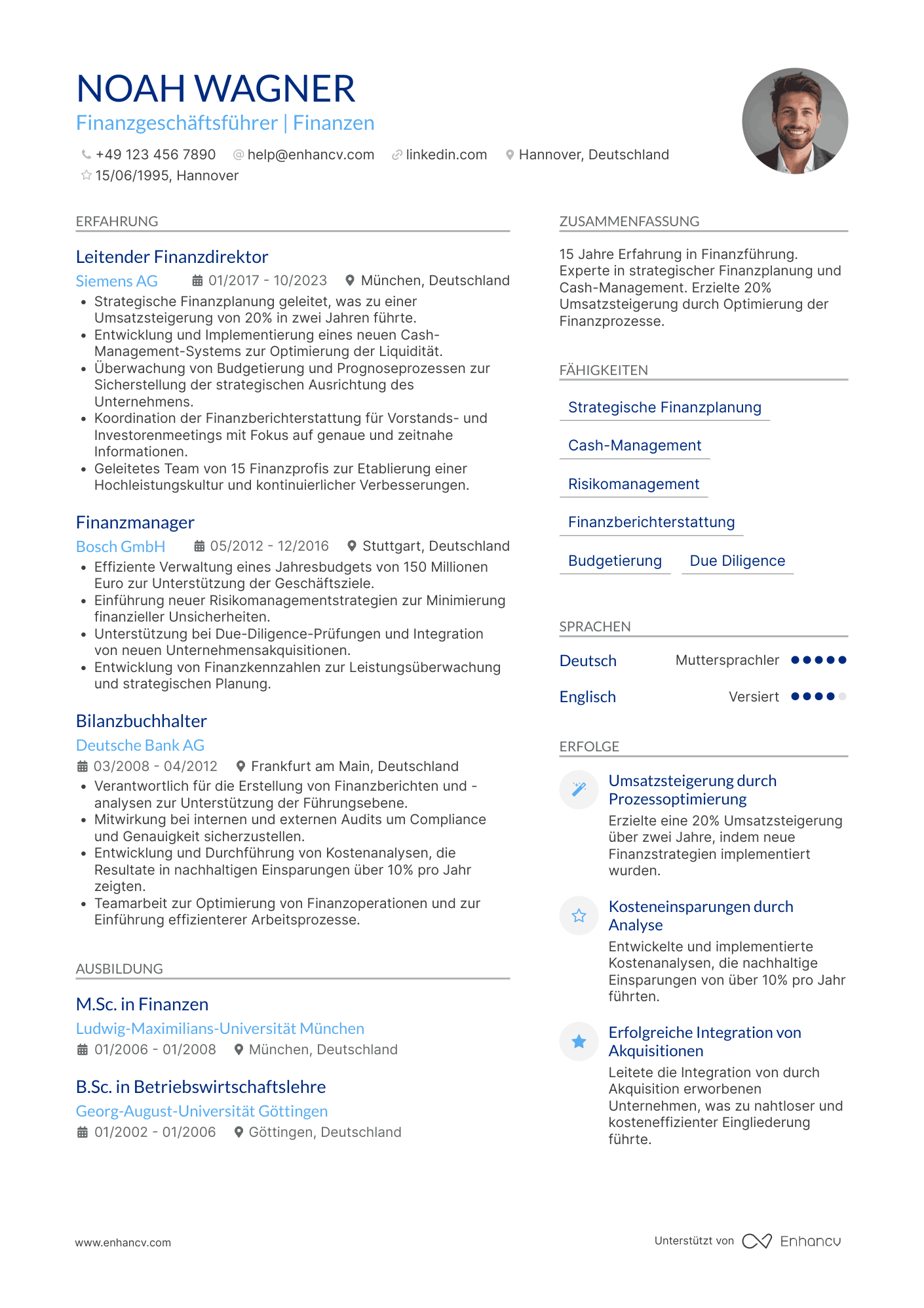 Lebenslauf als Finanzgeschäftsführer Resume Example
