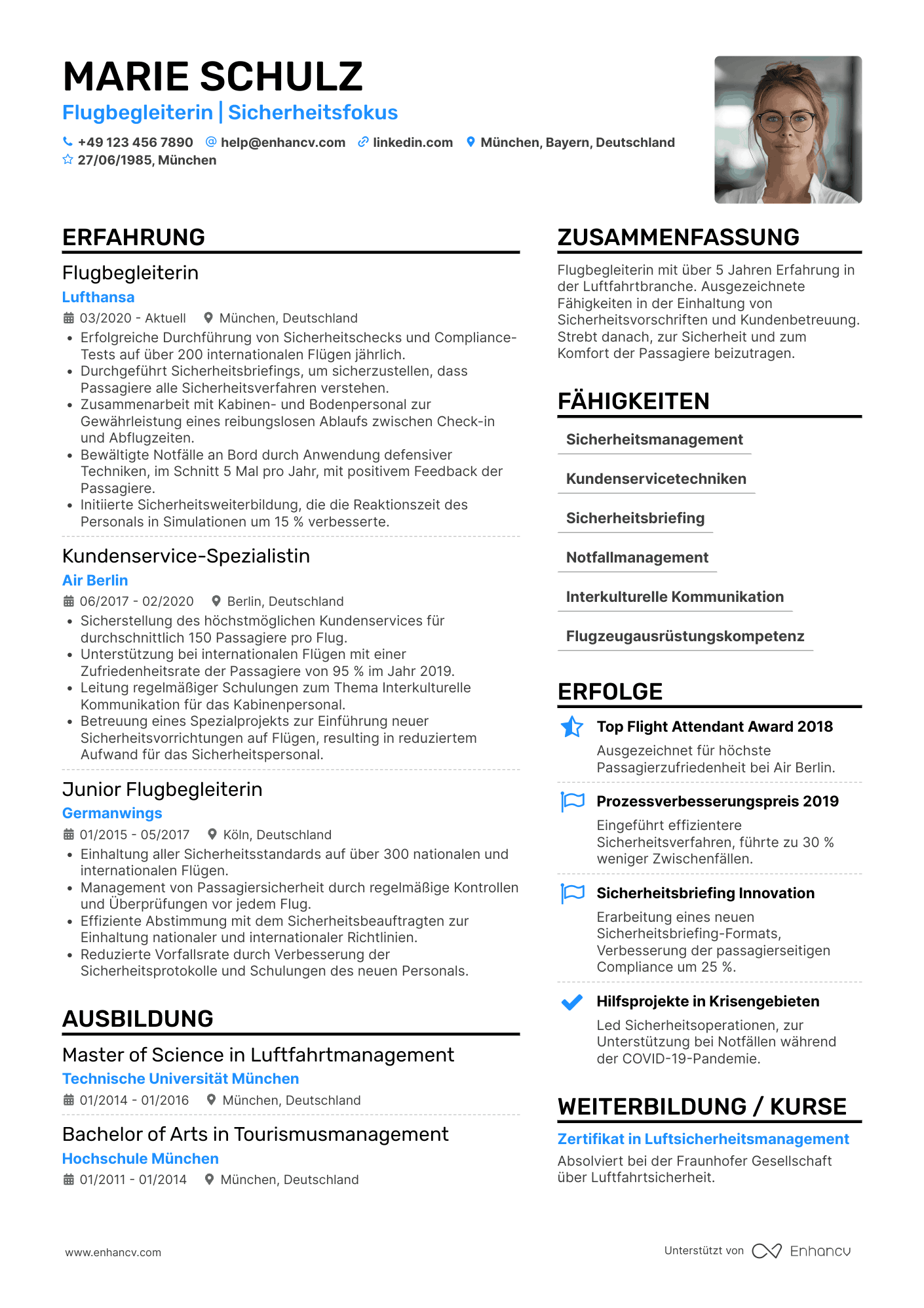 Lebenslauf als Flugbegleiter mit Sicherheitserfahrung Resume Example